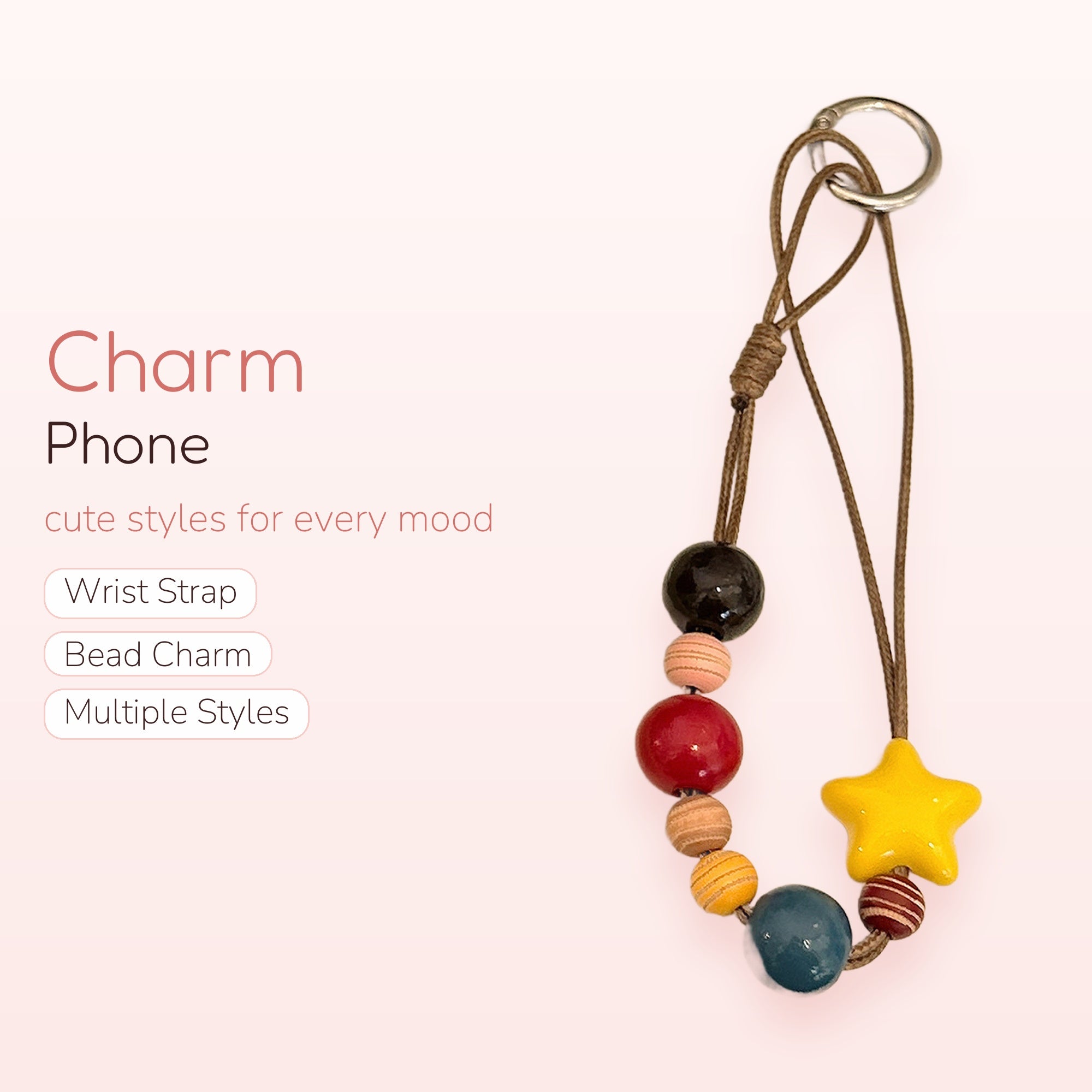 Aesthetic Colorful Beaded Phone Charm | Cute Star & Round Bead Phone Strap