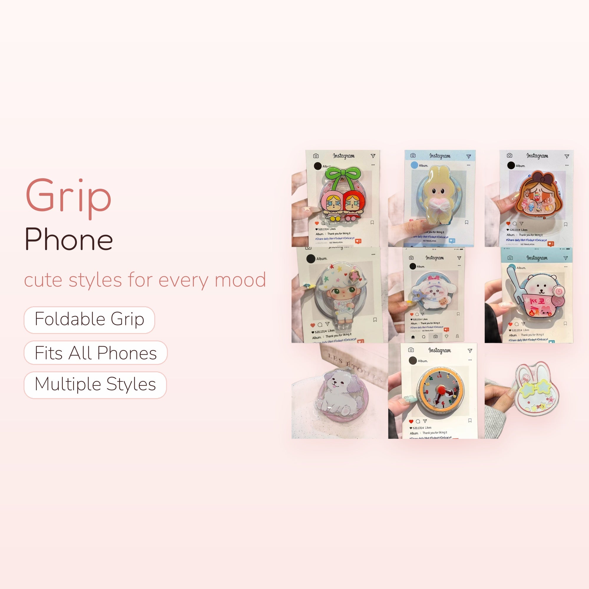 Kawaii Cartoon Character Phone Grip | Cute Pop Socket Stand for Girls