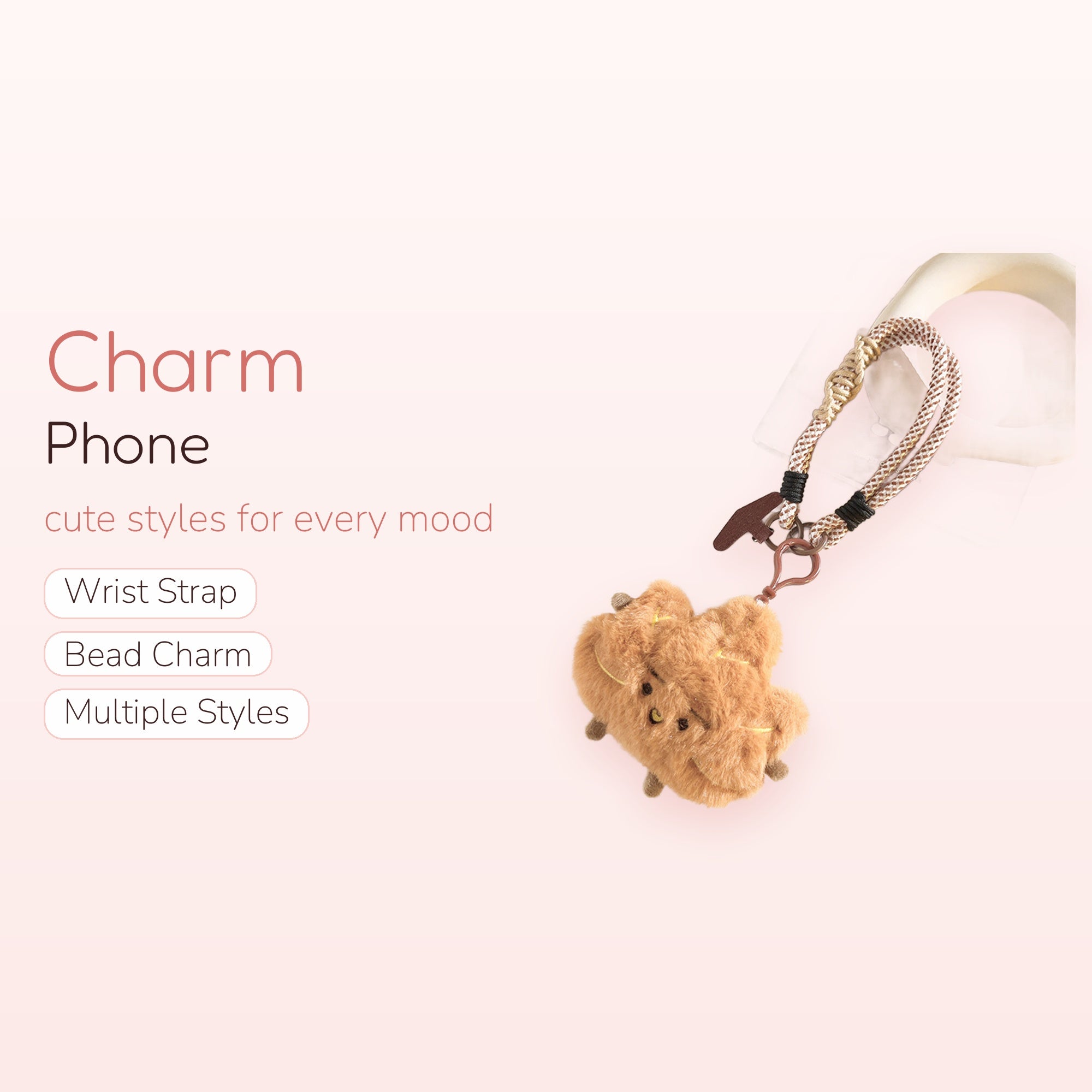 Fluffy Brown Bear Phone Charm Strap | Cute Plush Animal Keychain Lanyard