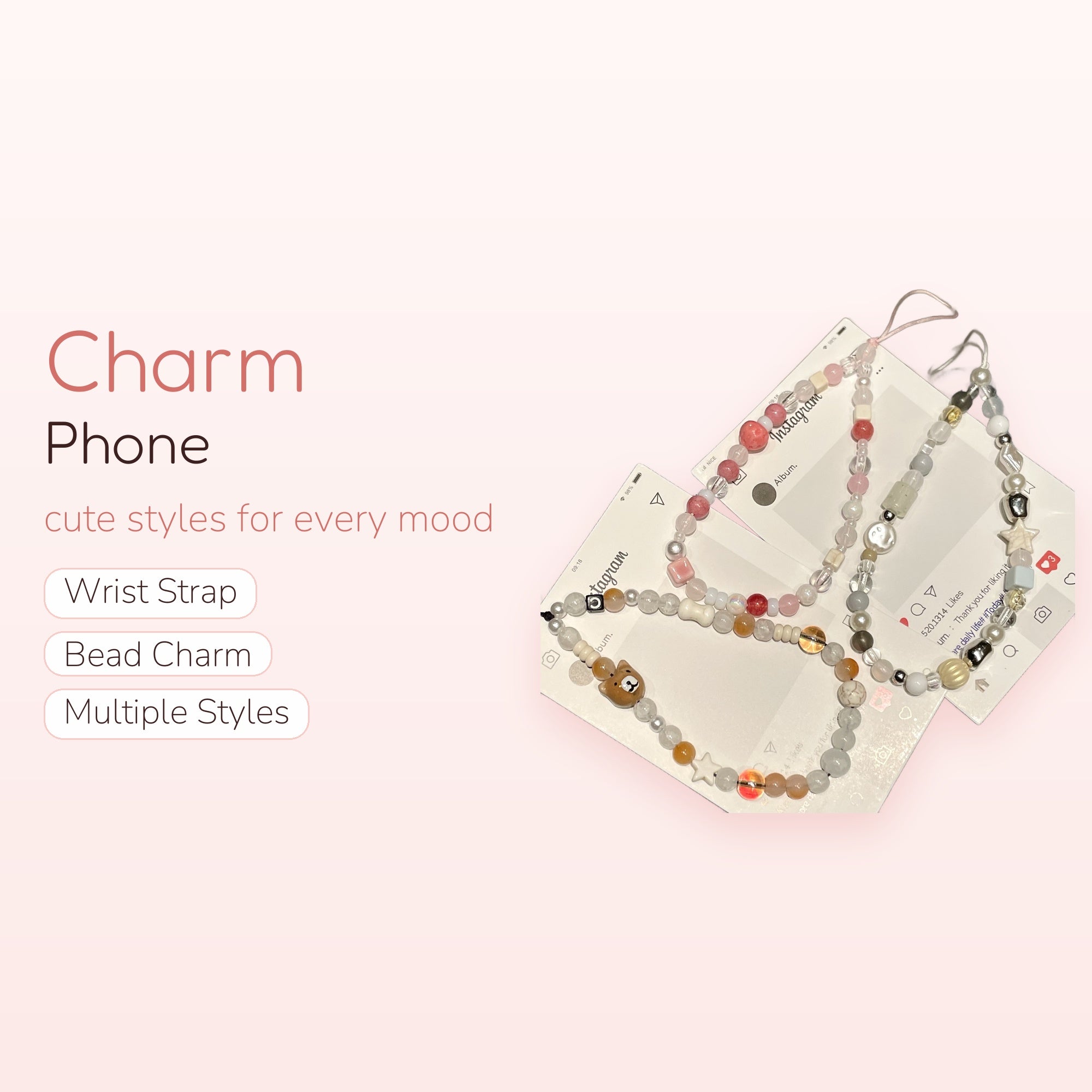 Kawaii Pastel Beaded Phone Charm Strap | Aesthetic Pearl & Gemstone Wrist Lanyard