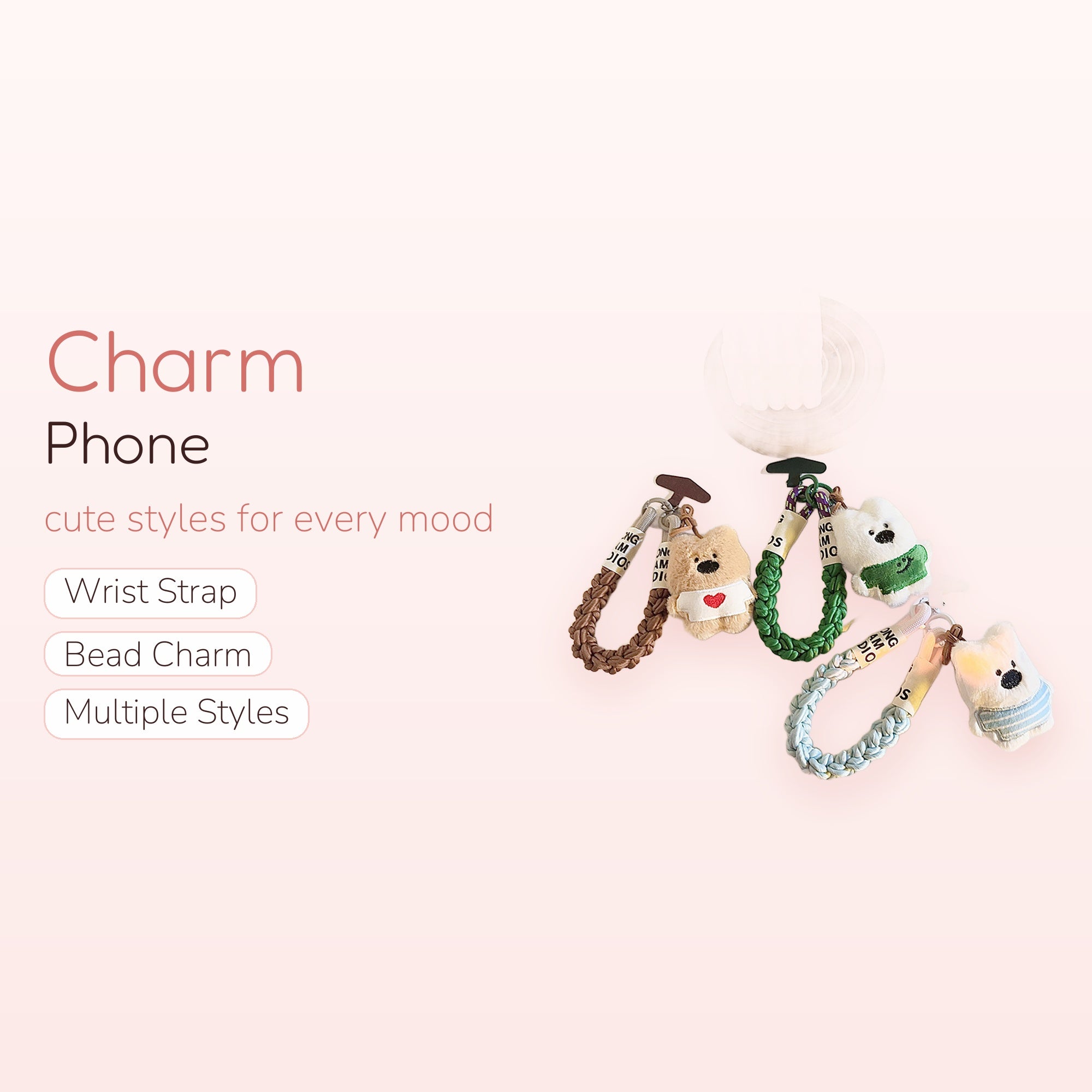 Cute Braided Wrist Phone Charm | Plush Bear & Bunny Keychains
