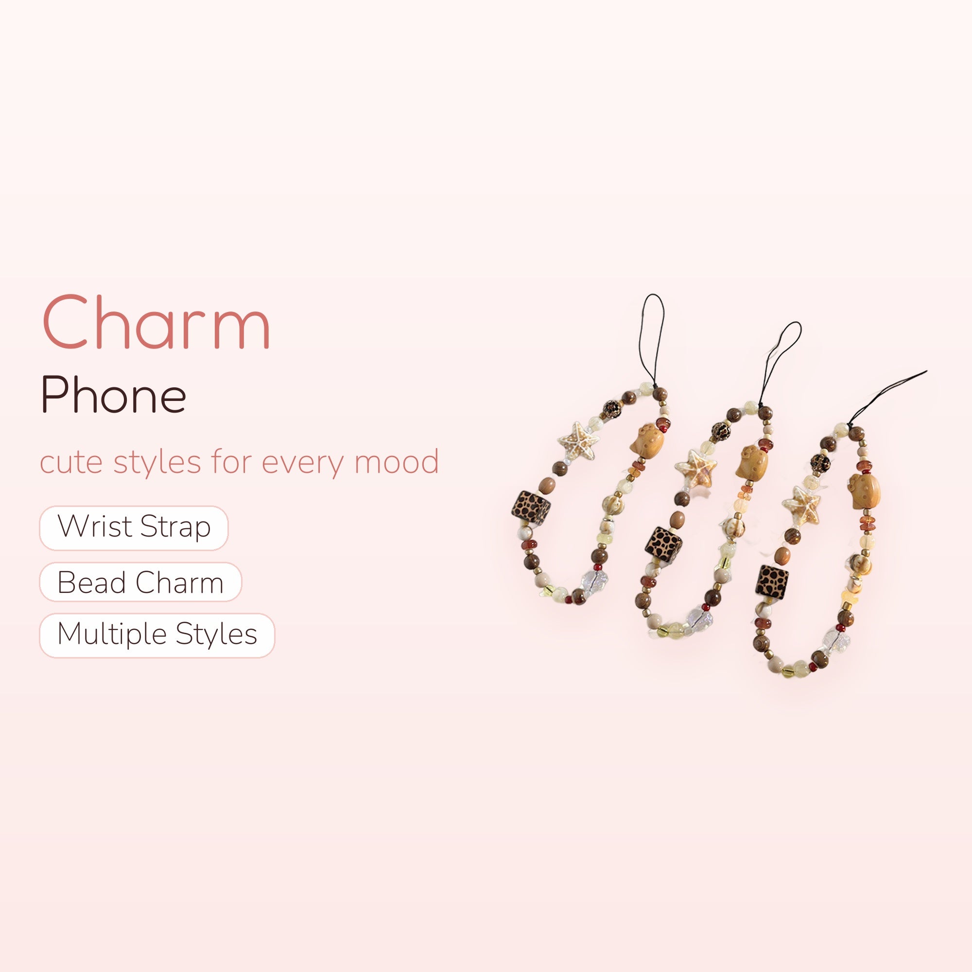 Aesthetic Brown Leopard Star Phone Charm | Beaded Wrist Strap Lanyard