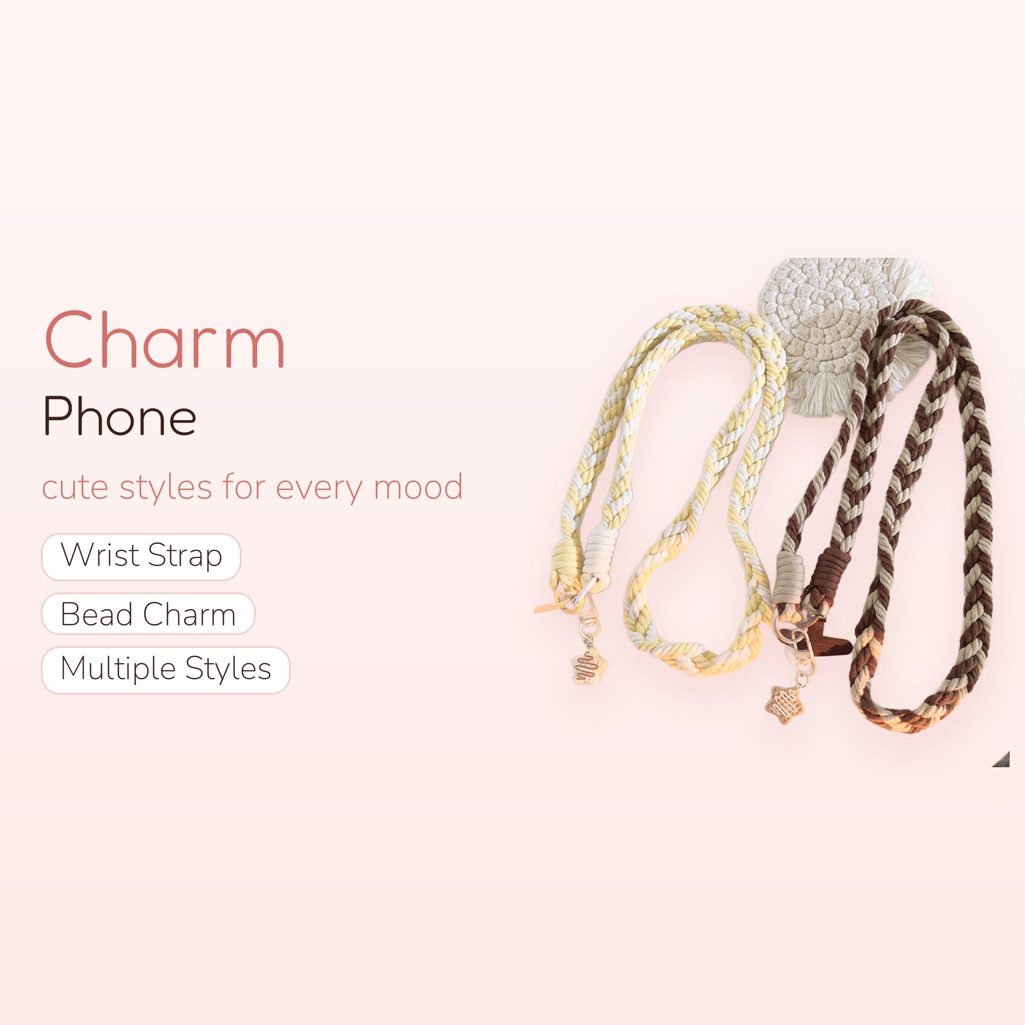 Braided Cotton Rope Phone Charm Lanyard | Aesthetic Star Cookie Keychain