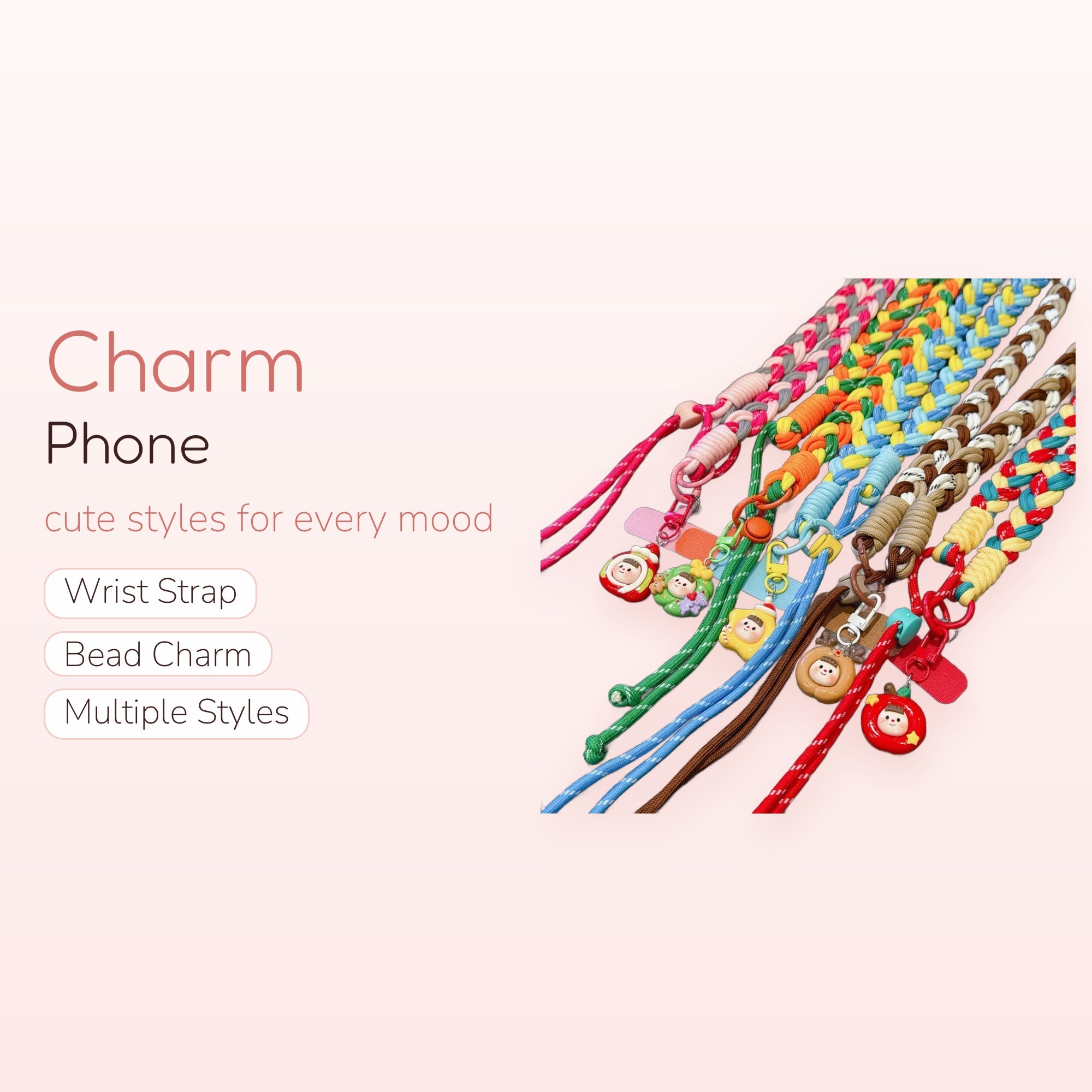 Braided Lanyard Phone Charm | Cute Cartoon Character Wrist Strap