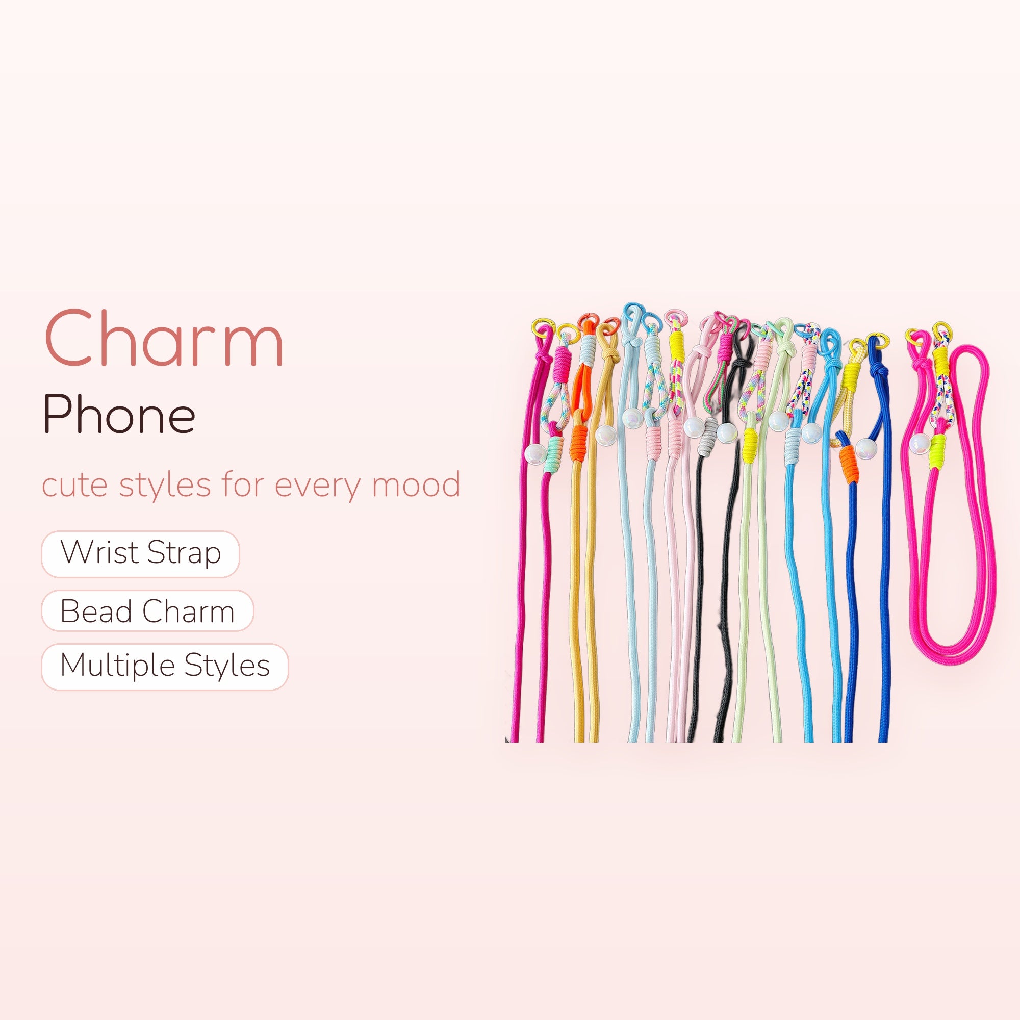 Vibrant Braided Rope Phone Charm Lanyard | Adjustable Beaded Wrist Strap