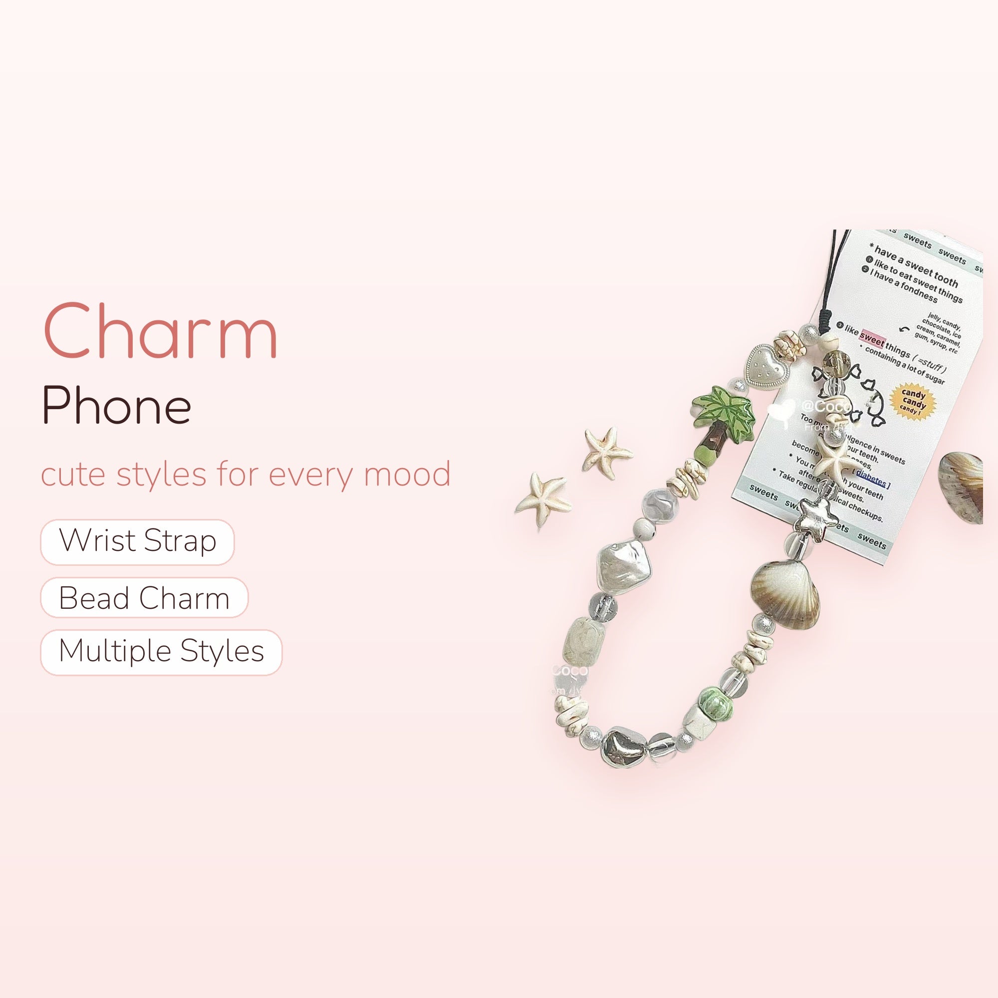 Aesthetic Seashell & Palm Tree Phone Charm | Coastal Beaded Wrist Lanyard