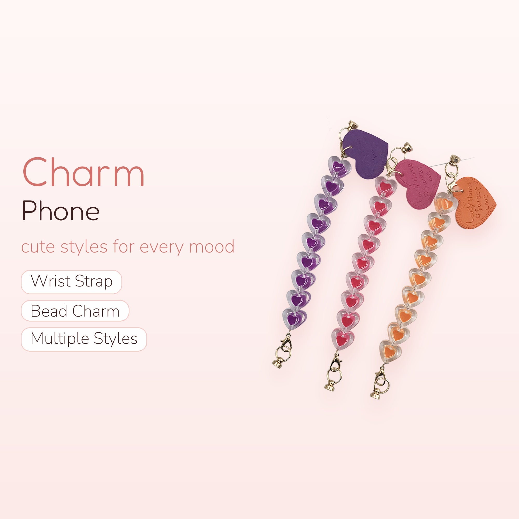 Cute Heart Phone Charm Strap | Aesthetic Clear & Colorful Beaded Lanyard
