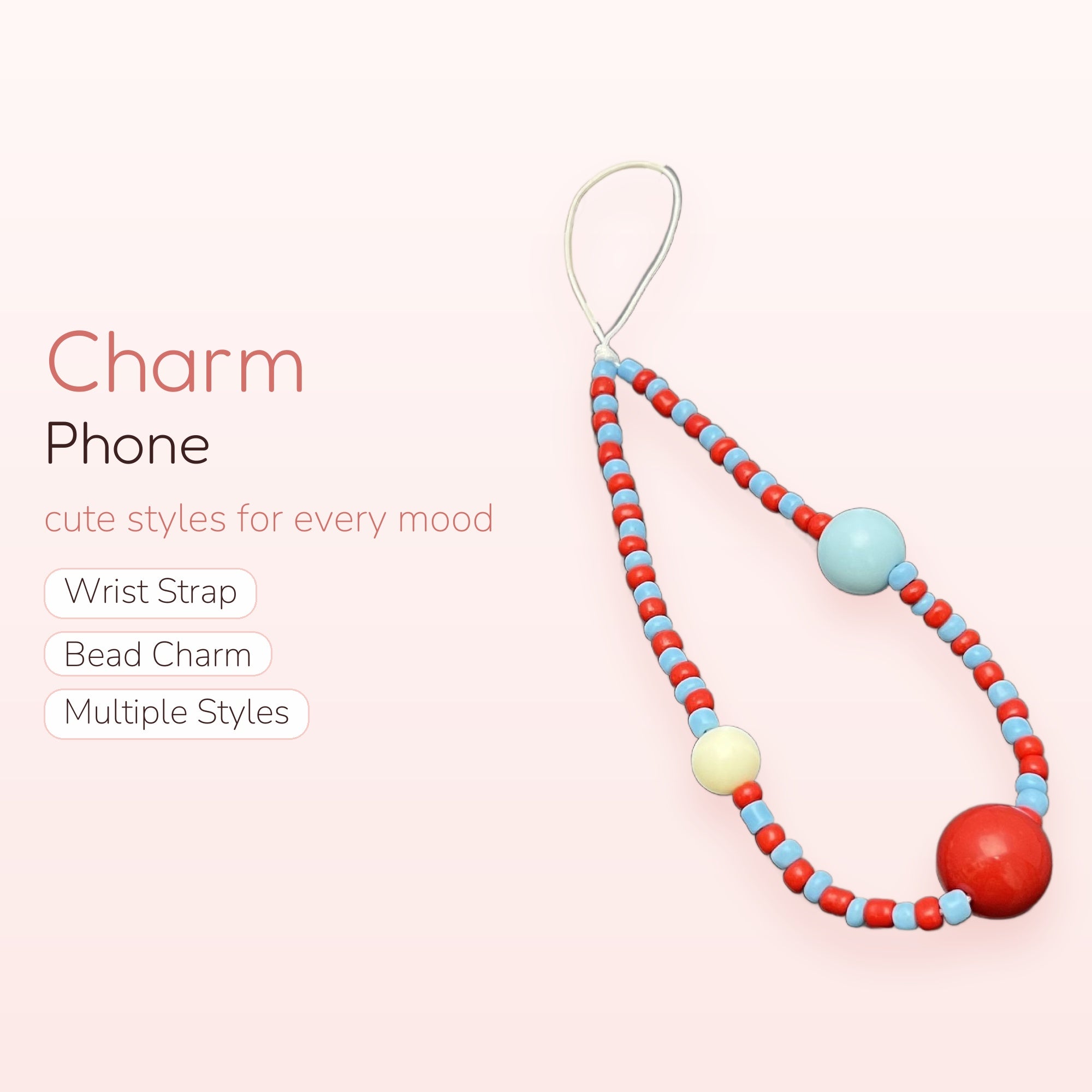 Y2K Red & Blue Beaded Phone Charm | Aesthetic Large Bead Phone Strap