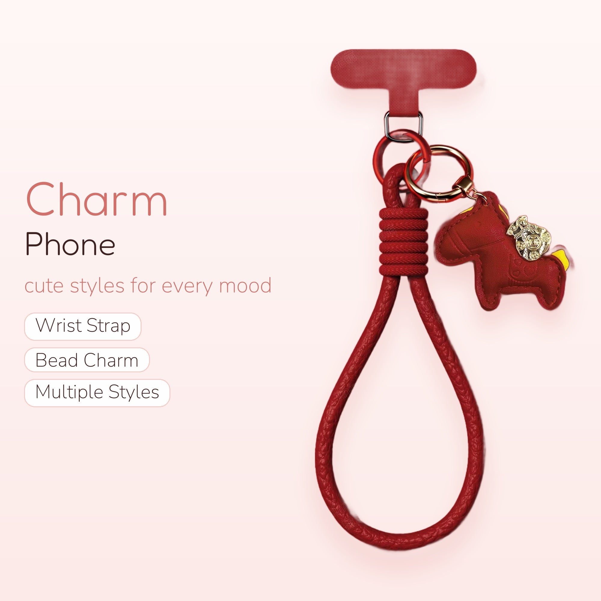 Cute Red Braided Leather Phone Charm | Lucky Horse Wrist Lanyard