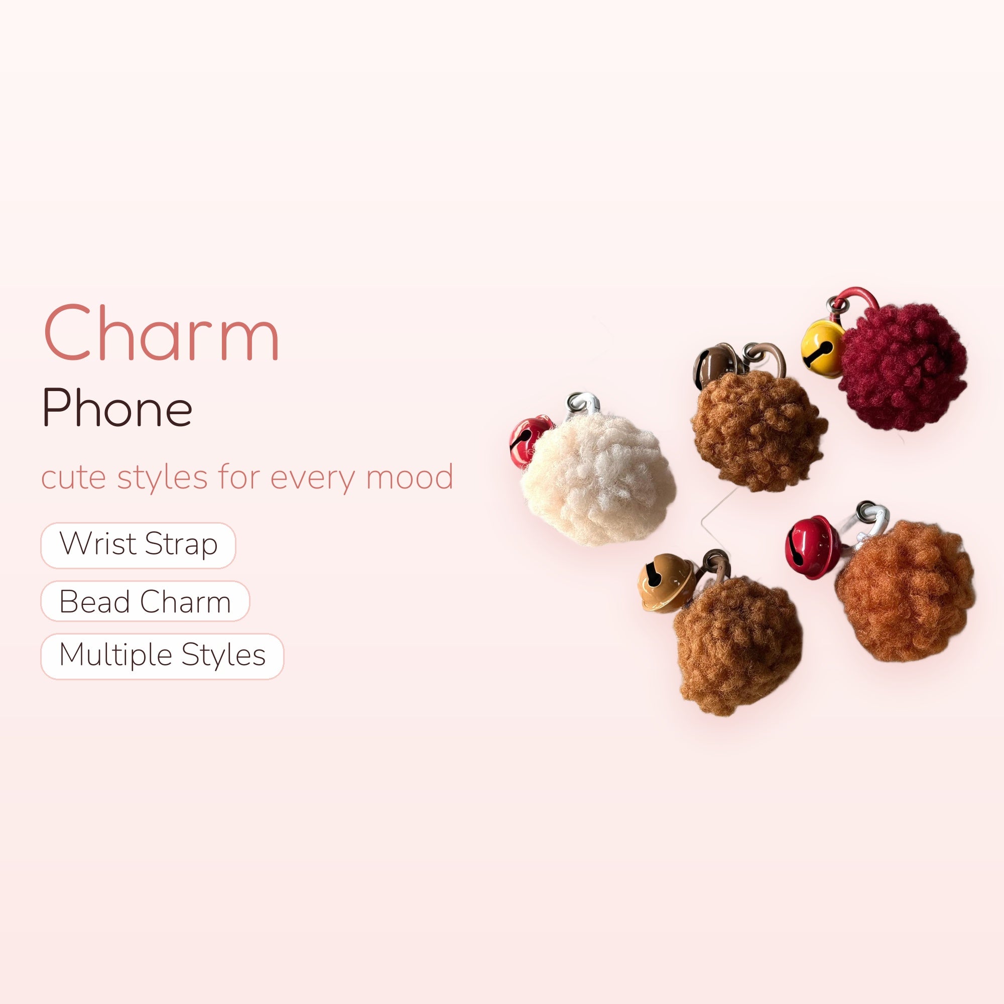 Cute Pom Pom Bell Phone Charm | Fluffy Ball Keychain Accessory