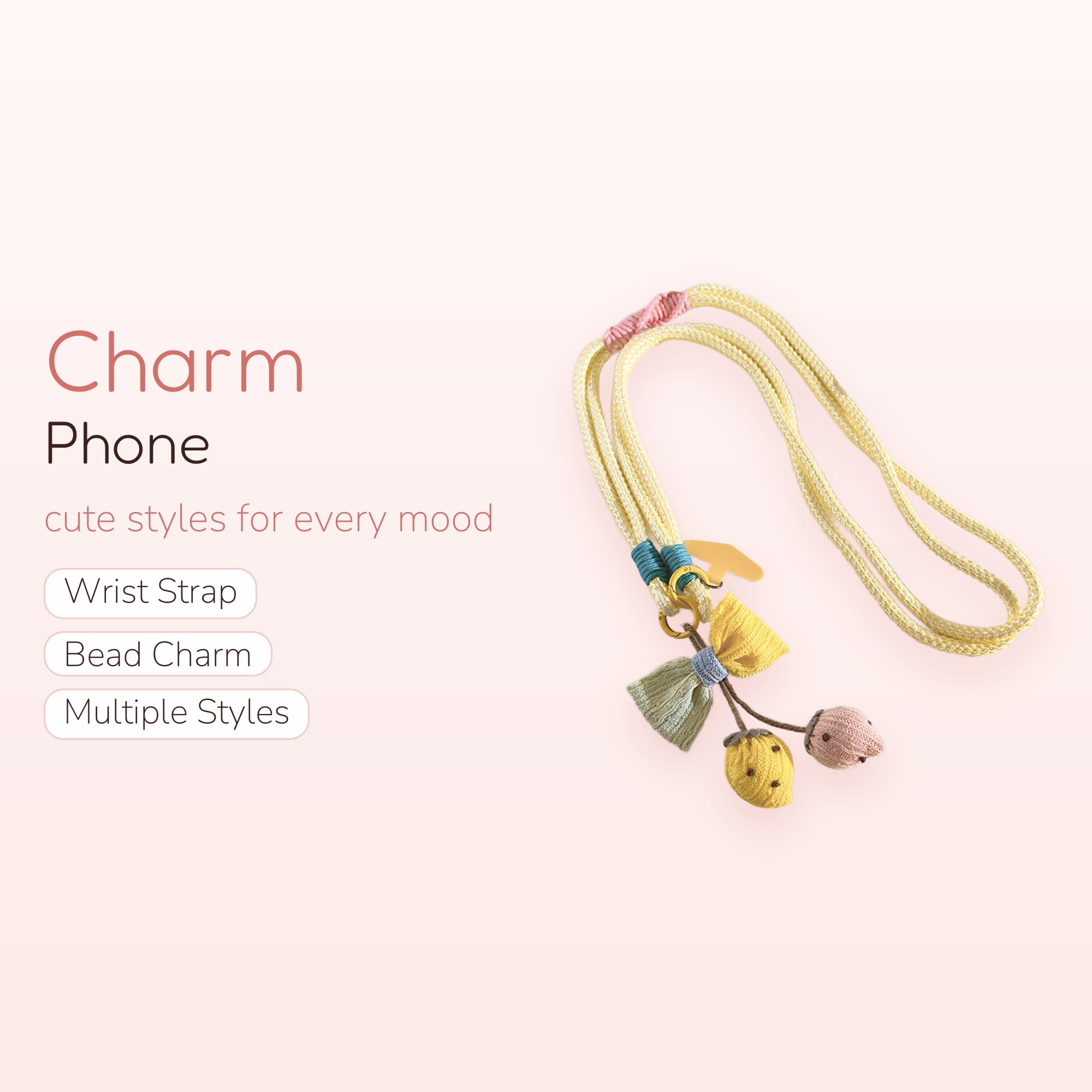 Cute Knitted Fruit & Bow Phone Lanyard | Pastel Yellow Crossbody Strap