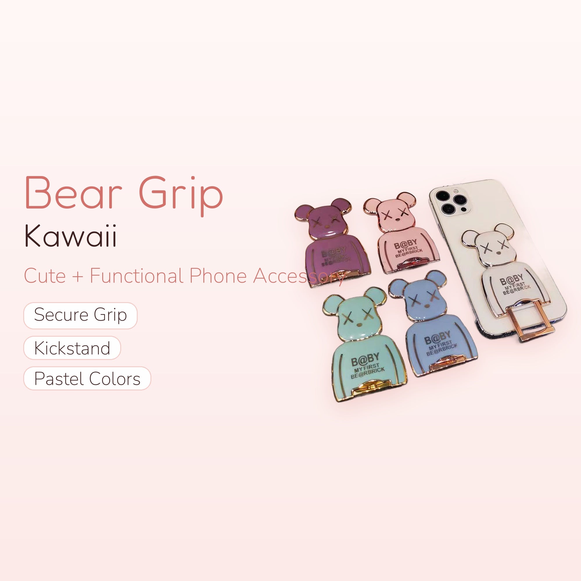 Kawaii Bear Phone Grip & Stand | Cute Pastel Phone Holder
