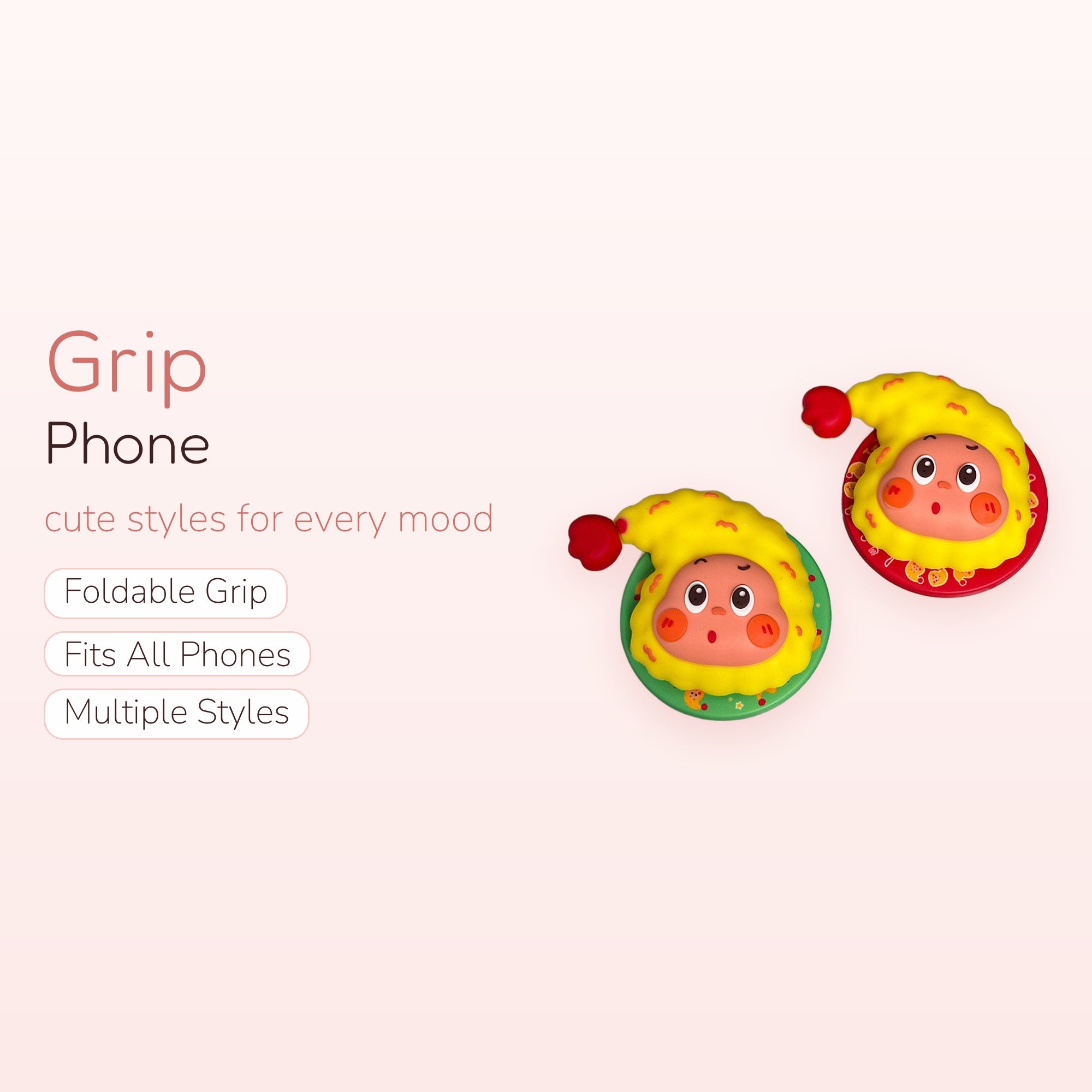Cute Cartoon Character Phone Grip | Kawaii Yellow Hat Pop Socket Stand
