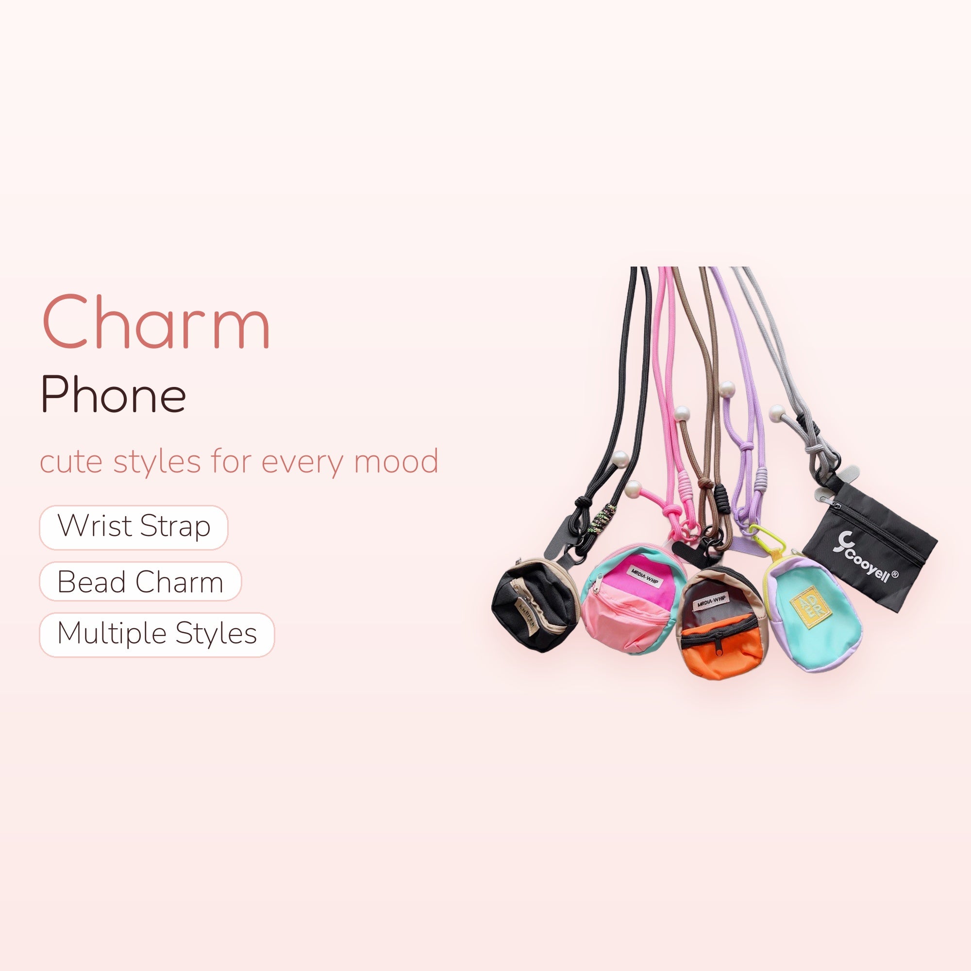 Adjustable Pearl Lanyard Phone Charm | Colorful Mini Backpack & Pouch Crossbody Strap