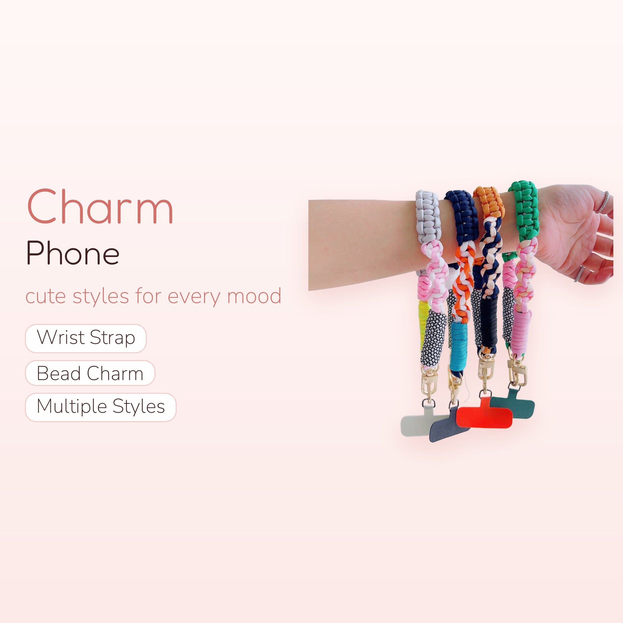 Braided Paracord Phone Charm Wrist Strap | Colorful Woven Lanyard with Phone Tether