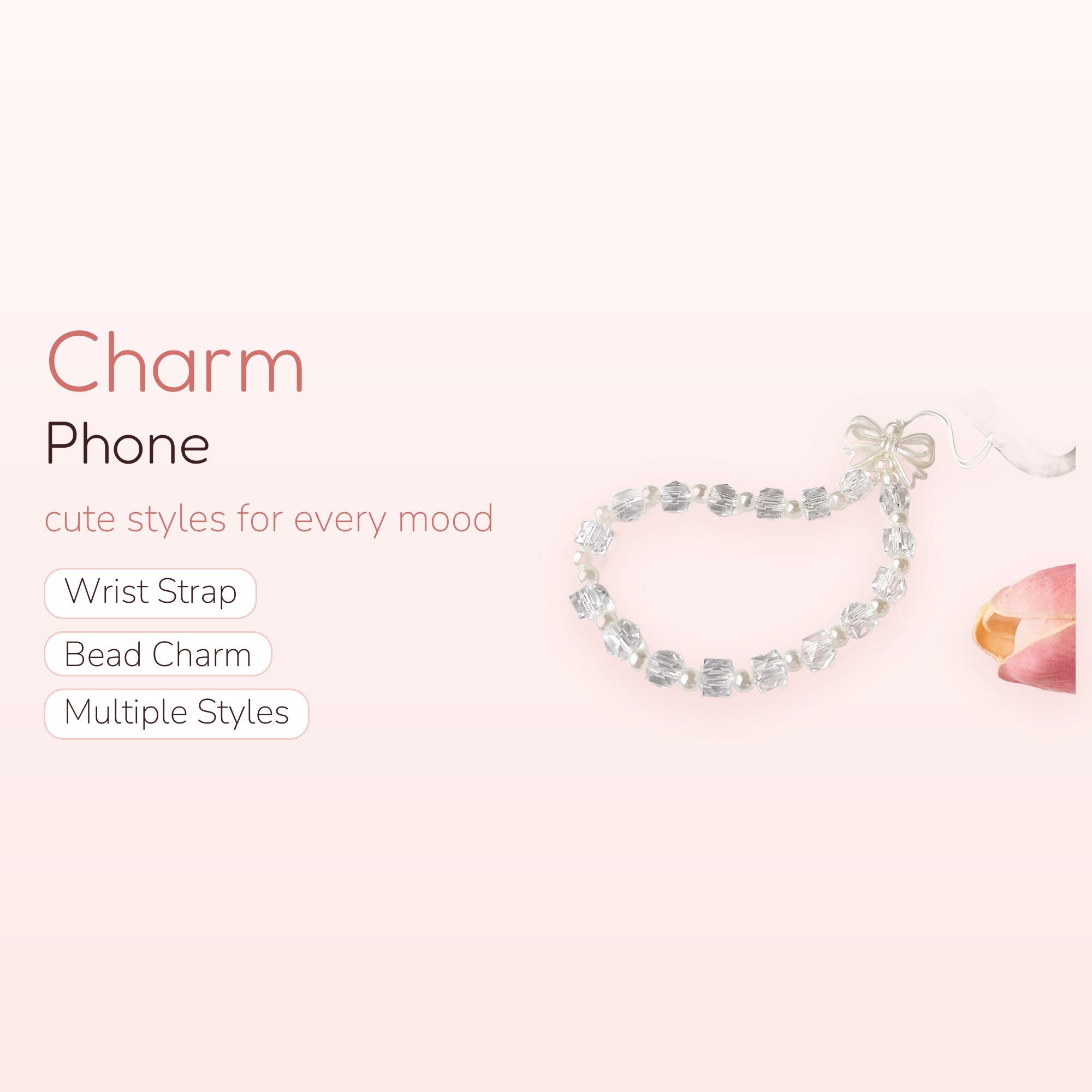 Cute Clear Cube & Pearl Phone Charm | Aesthetic Beaded Wrist Strap