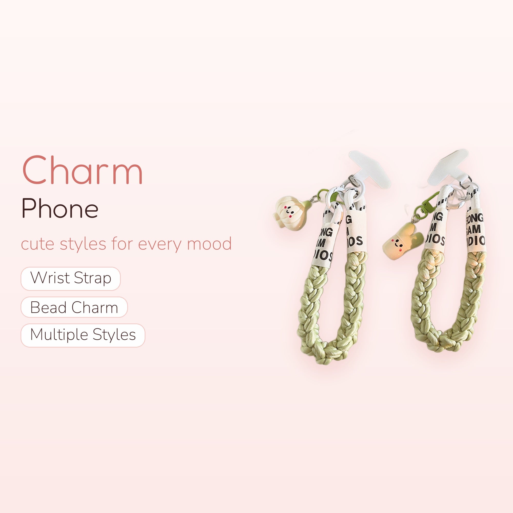 Kawaii Braided Rope Phone Charm Strap | Cute Character Wrist Lanyard
