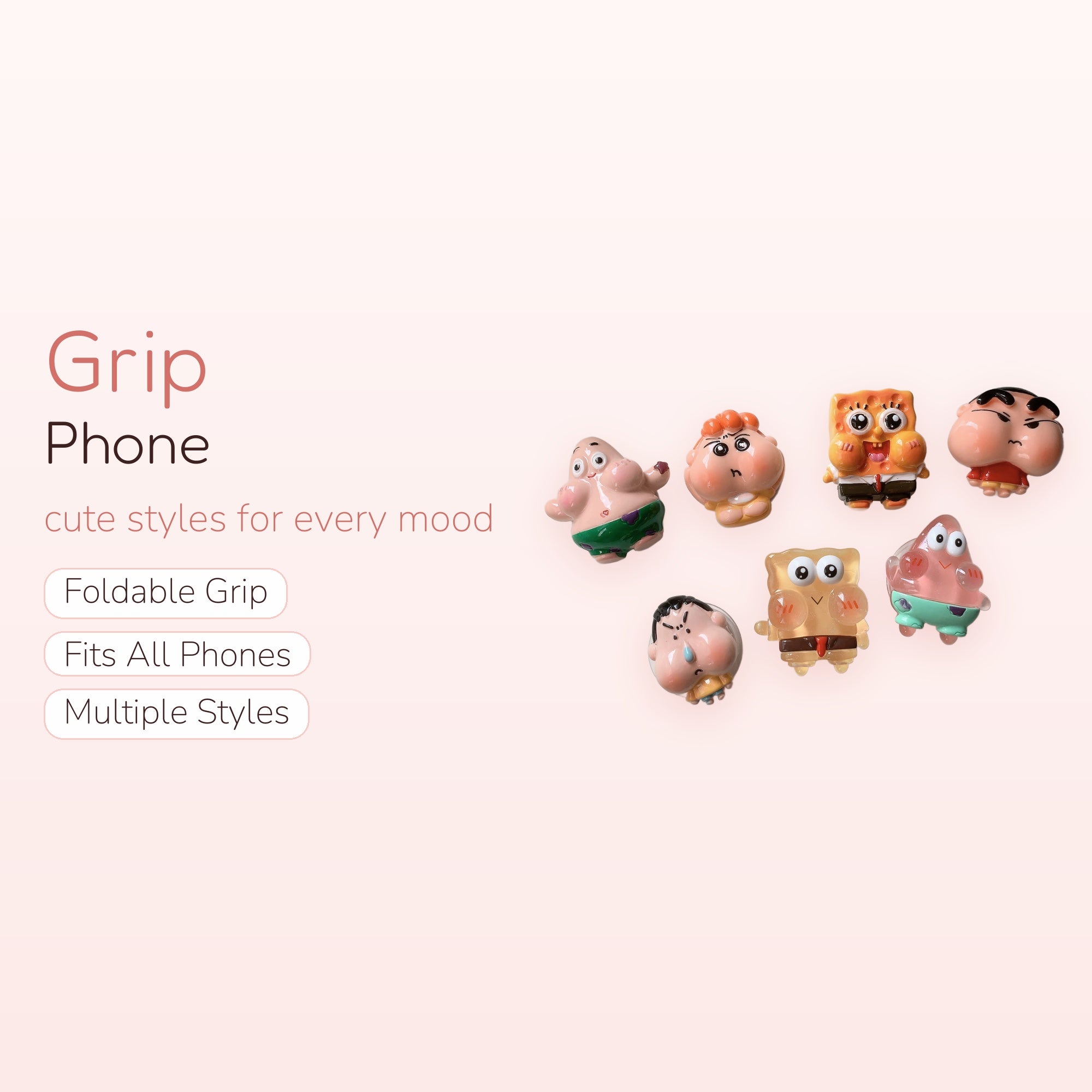 Chubby Cartoon Character Phone Grips | Kawaii Spongebob Patrick Crayon Shin-chan Pop Sockets