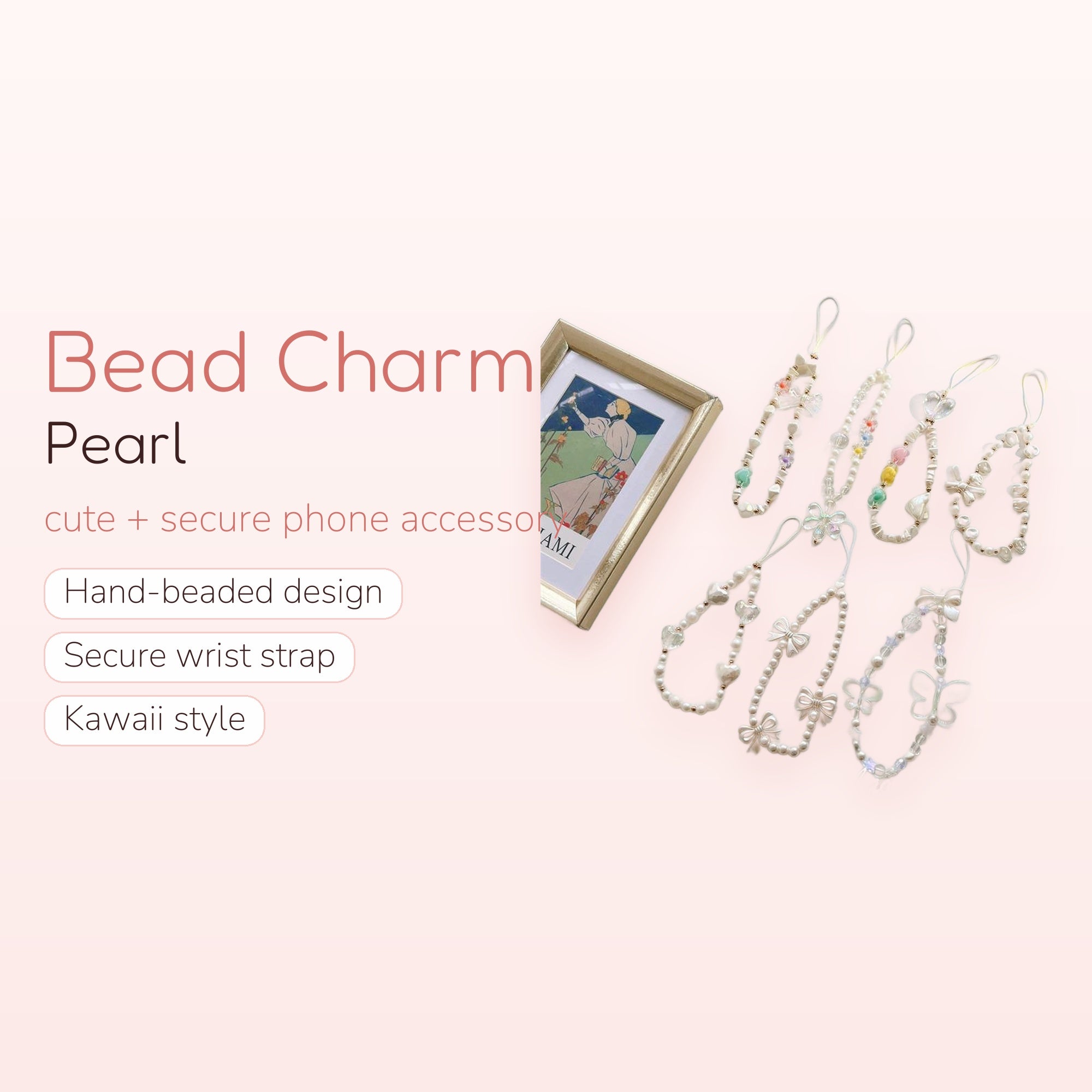 Kawaii Pearl Phone Charm Strap | Cute Beaded Wrist Lanyard | Y2K Aesthetic Phone Accessory | Gift for Her