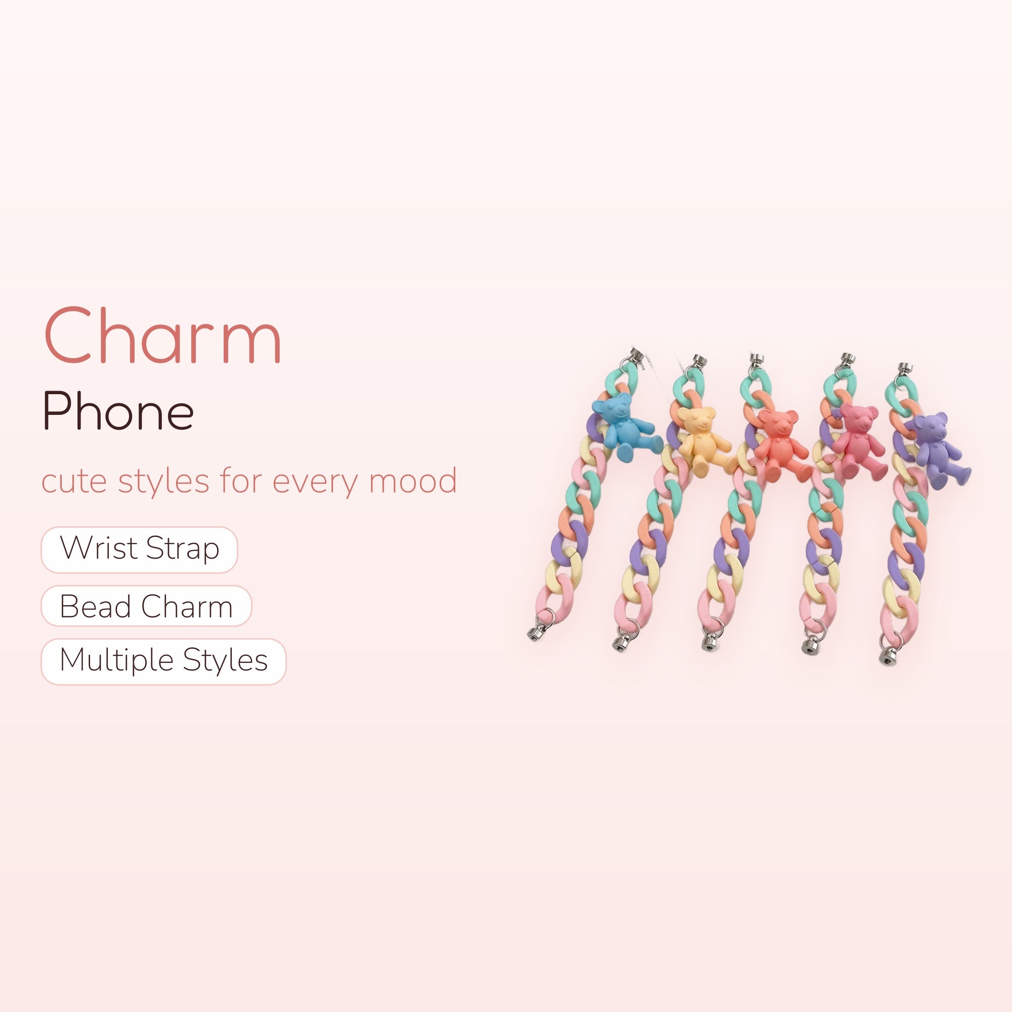 Pastel Gummy Bear Chain Phone Charm | Cute Aesthetic Wrist Strap Lanyard