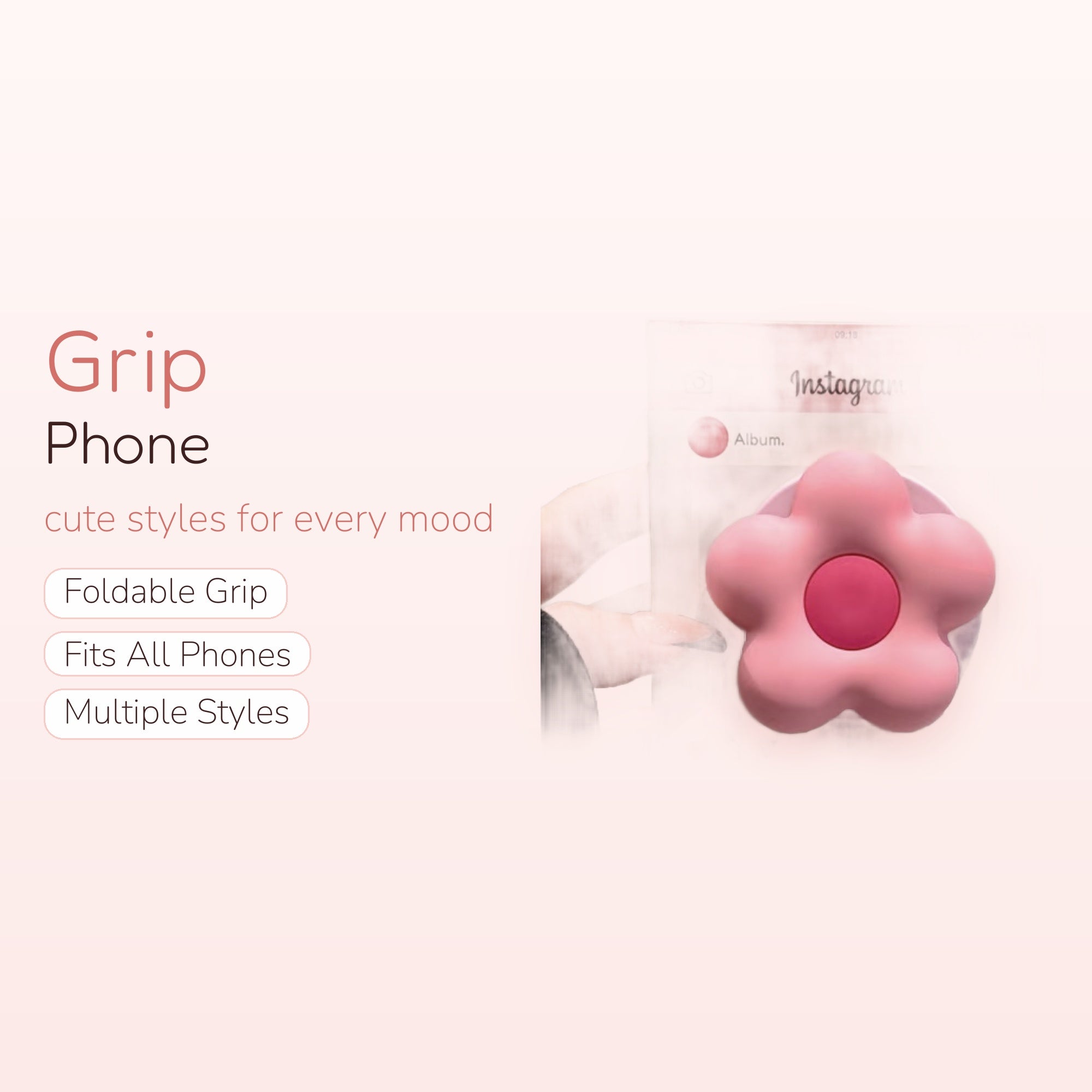 Pink Flower Phone Grip | Kawaii Pop Socket Stand for Phones