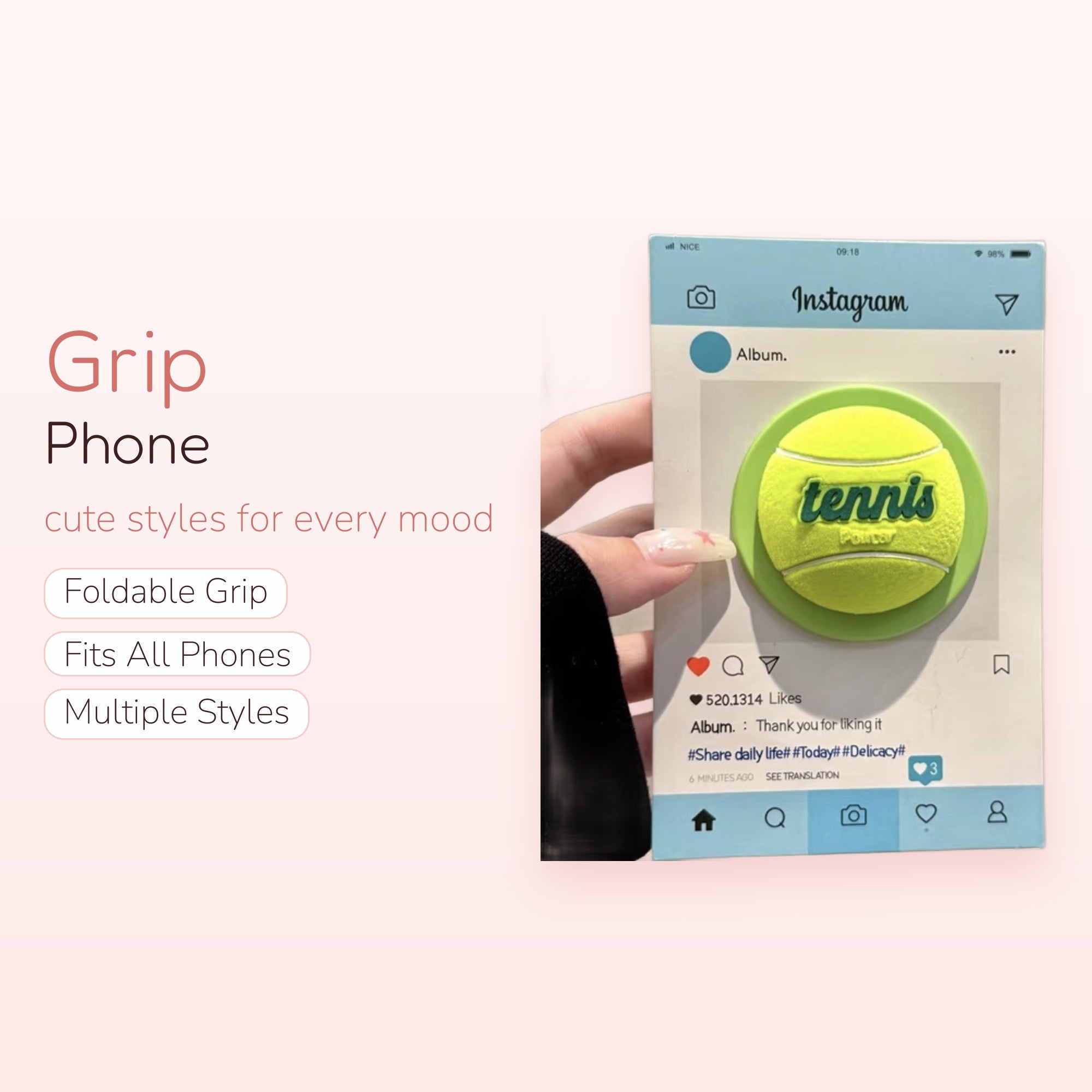Cute Tennis Ball Phone Grip | Kawaii Green Pop Socket Stand