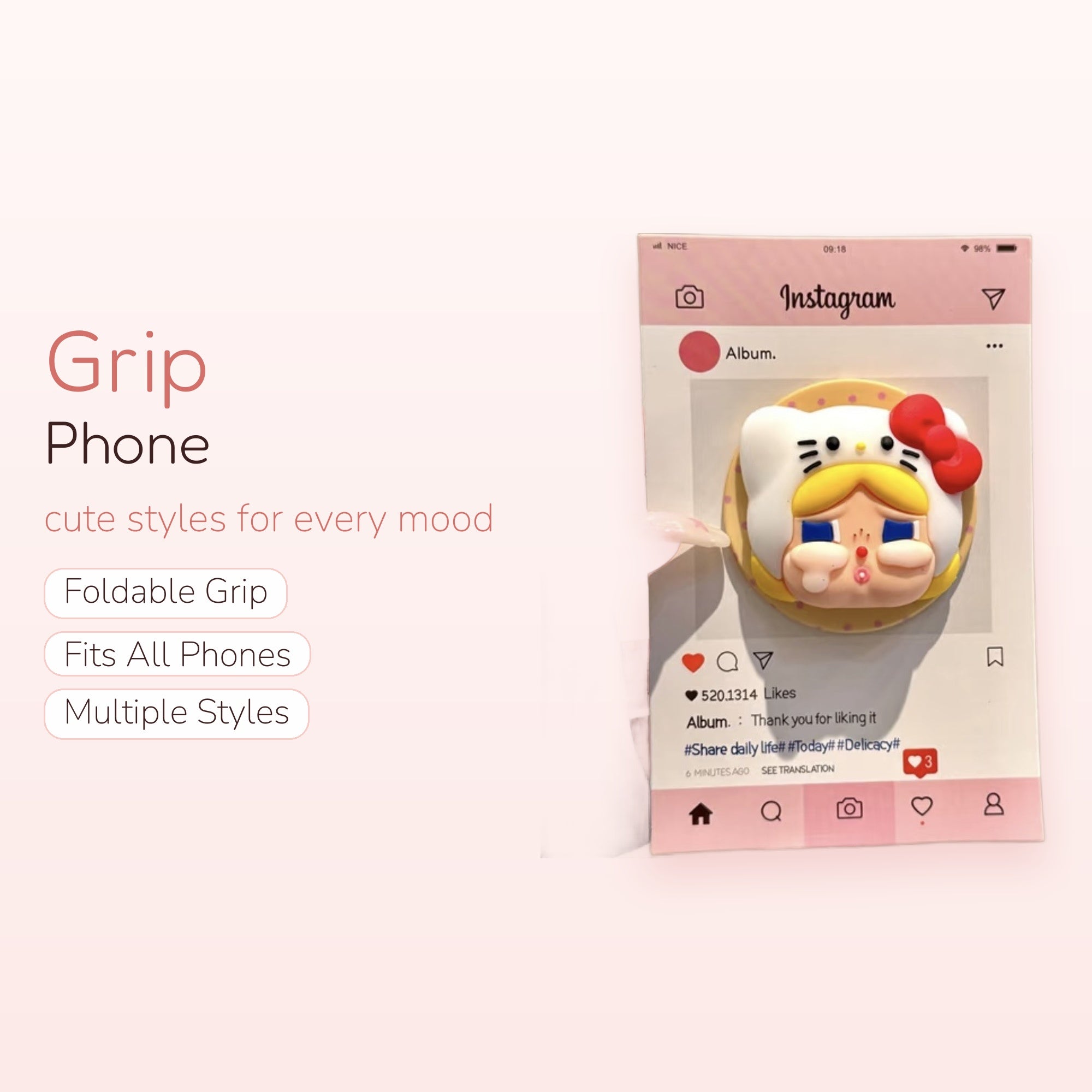 Kawaii Hello Kitty Girl Phone Grip | Cute Instagram Pop Socket Stand
