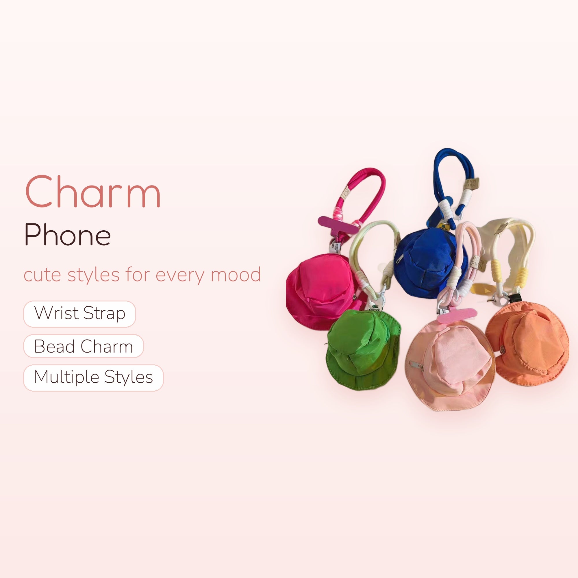 Mini Bucket Hat Phone Charm Lanyard | Cute Colorful Wrist Strap Keychain