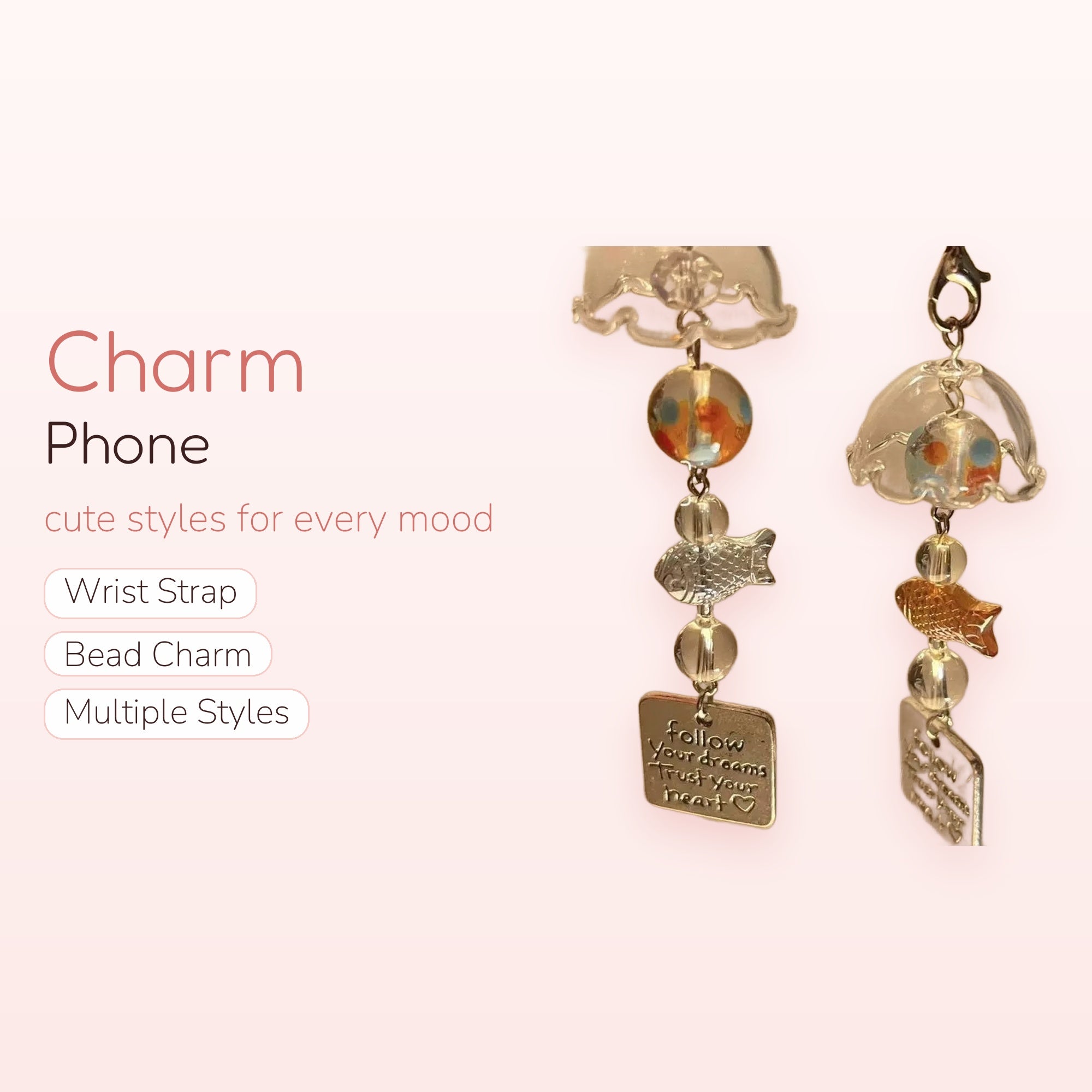 Cute Jellyfish & Fish Phone Charm | Dreamy Beaded Wrist Lanyard with Quote