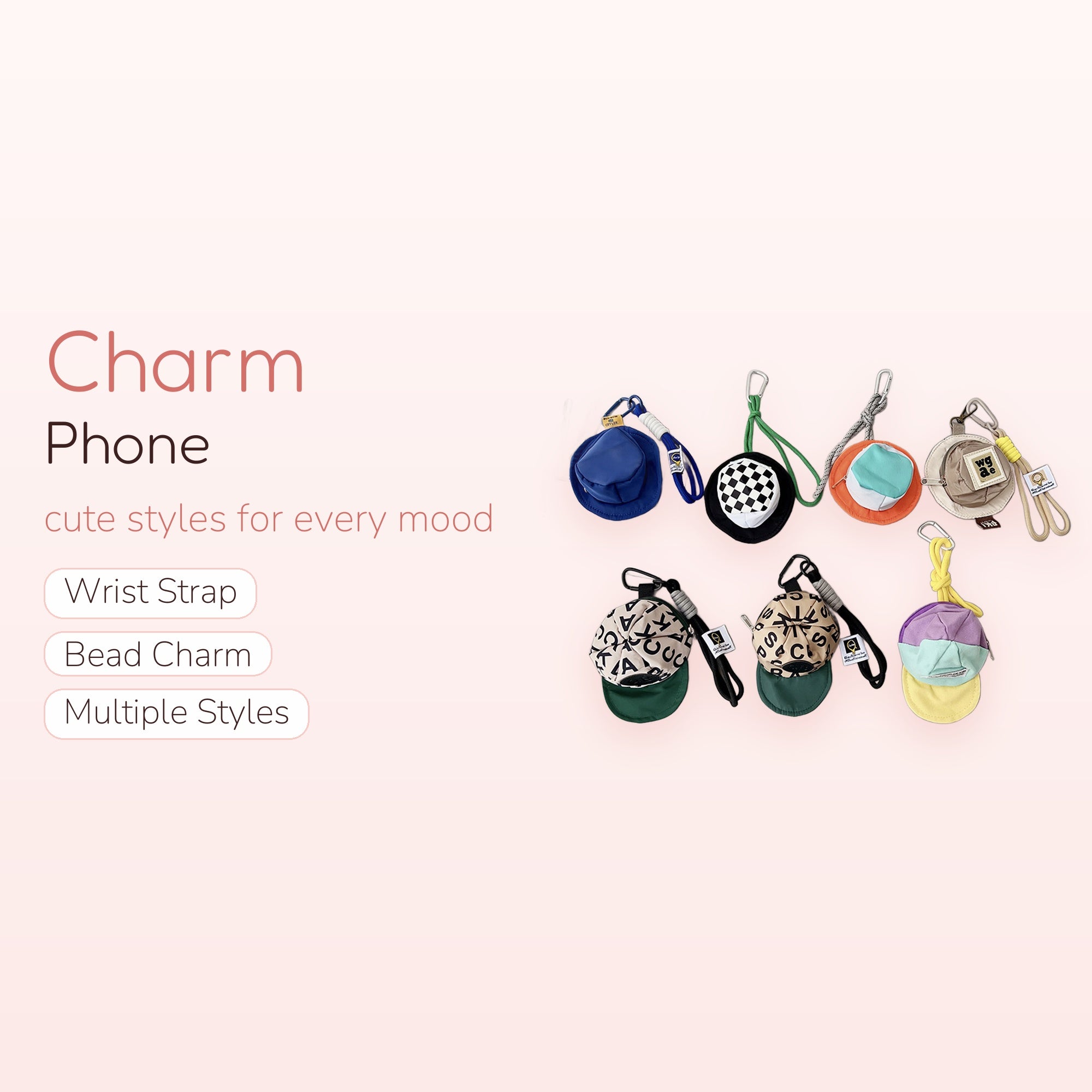 Miniature Hat Coin Purse Phone Charm | Cute Bucket Hat & Baseball Cap Keychain