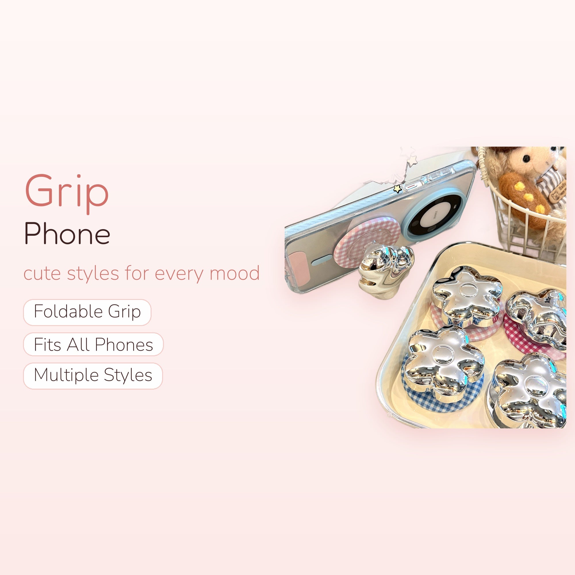 Chrome Flower Phone Grip | Kawaii Y2K Expandable Pop Socket Stand