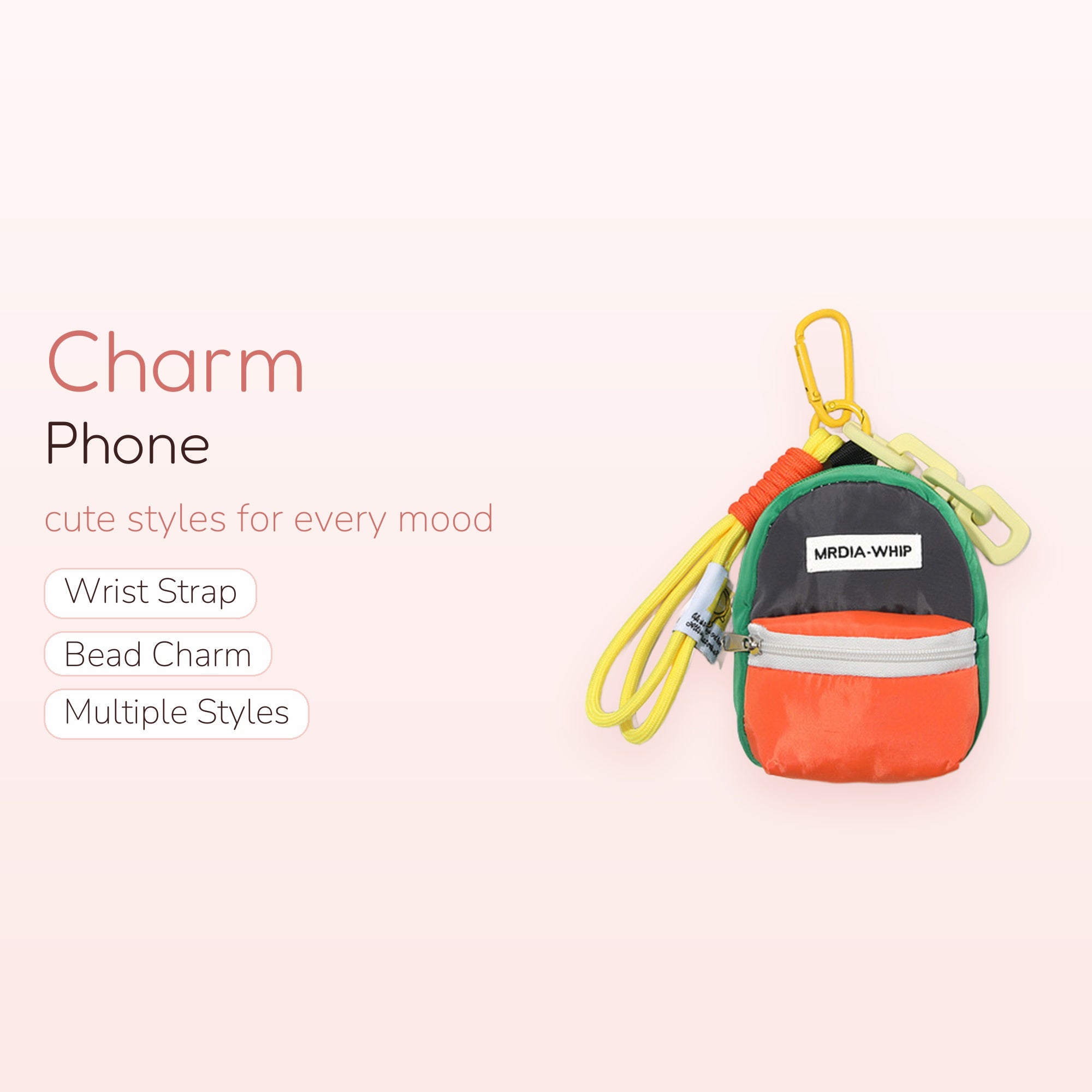 Mini Backpack Phone Charm Keychain | Cute Orange Green Black Bag Lanyard