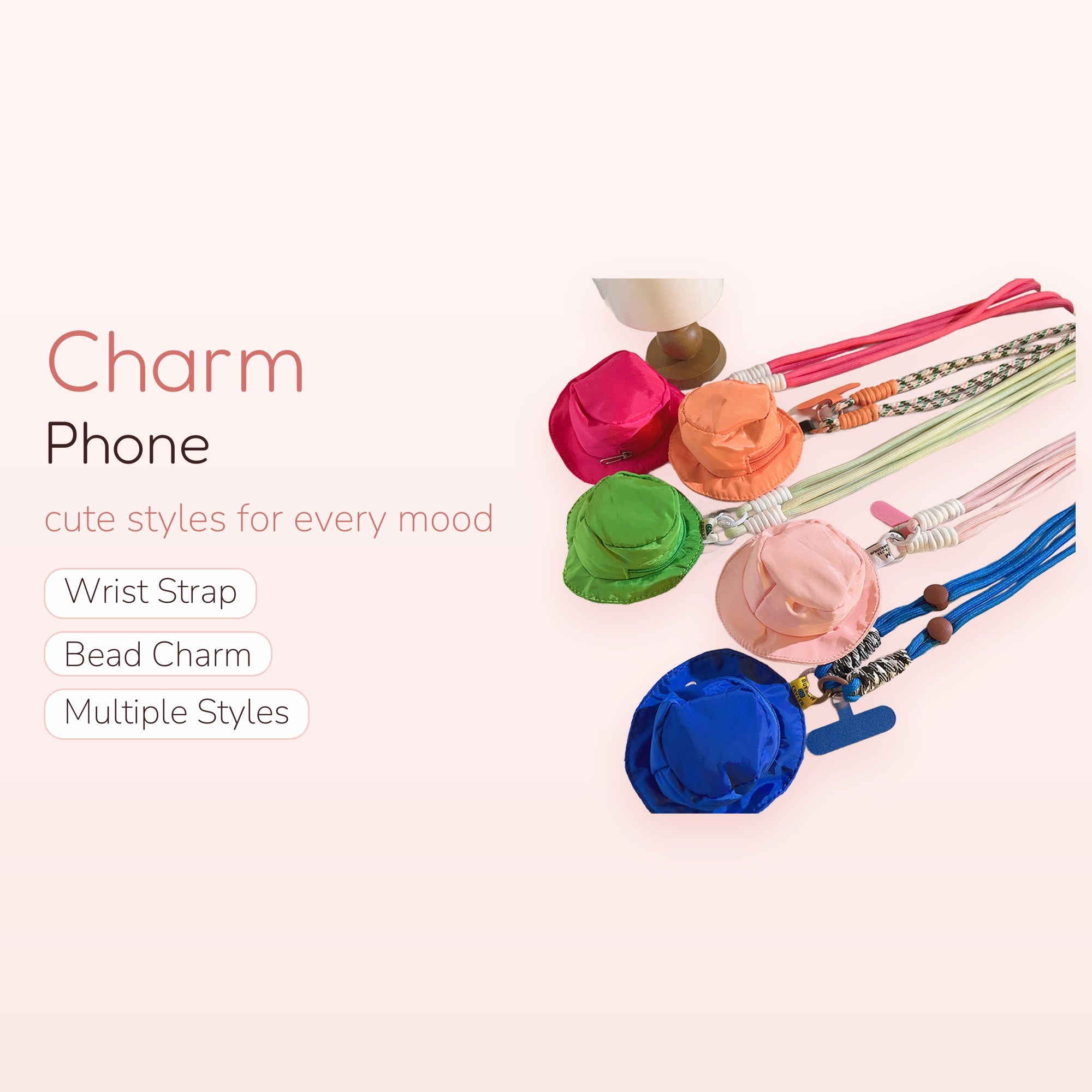 Kawaii Mini Bucket Hat Phone Lanyard | Colorful Adjustable Crossbody Strap