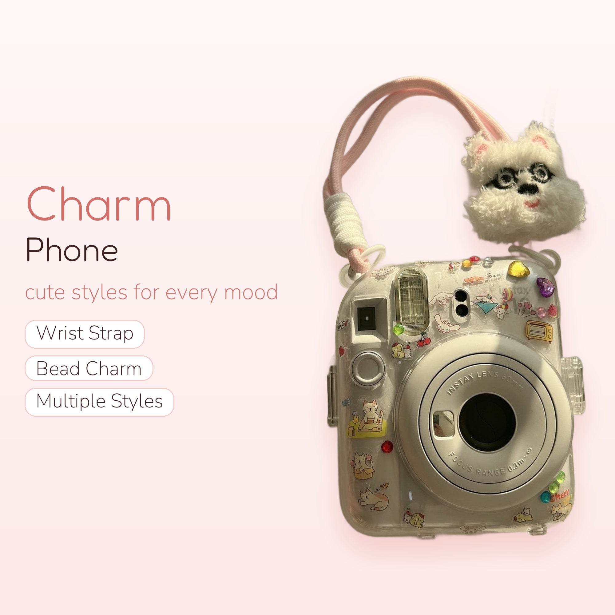 Fluffy White Dog Phone Charm Strap | Kawaii Plush Wrist Lanyard