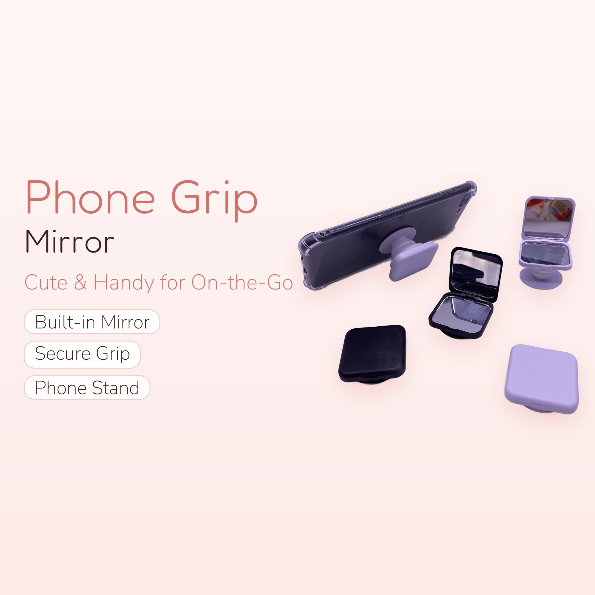 Mirror Phone Grip & Stand | Compact Pop Socket with Mirror