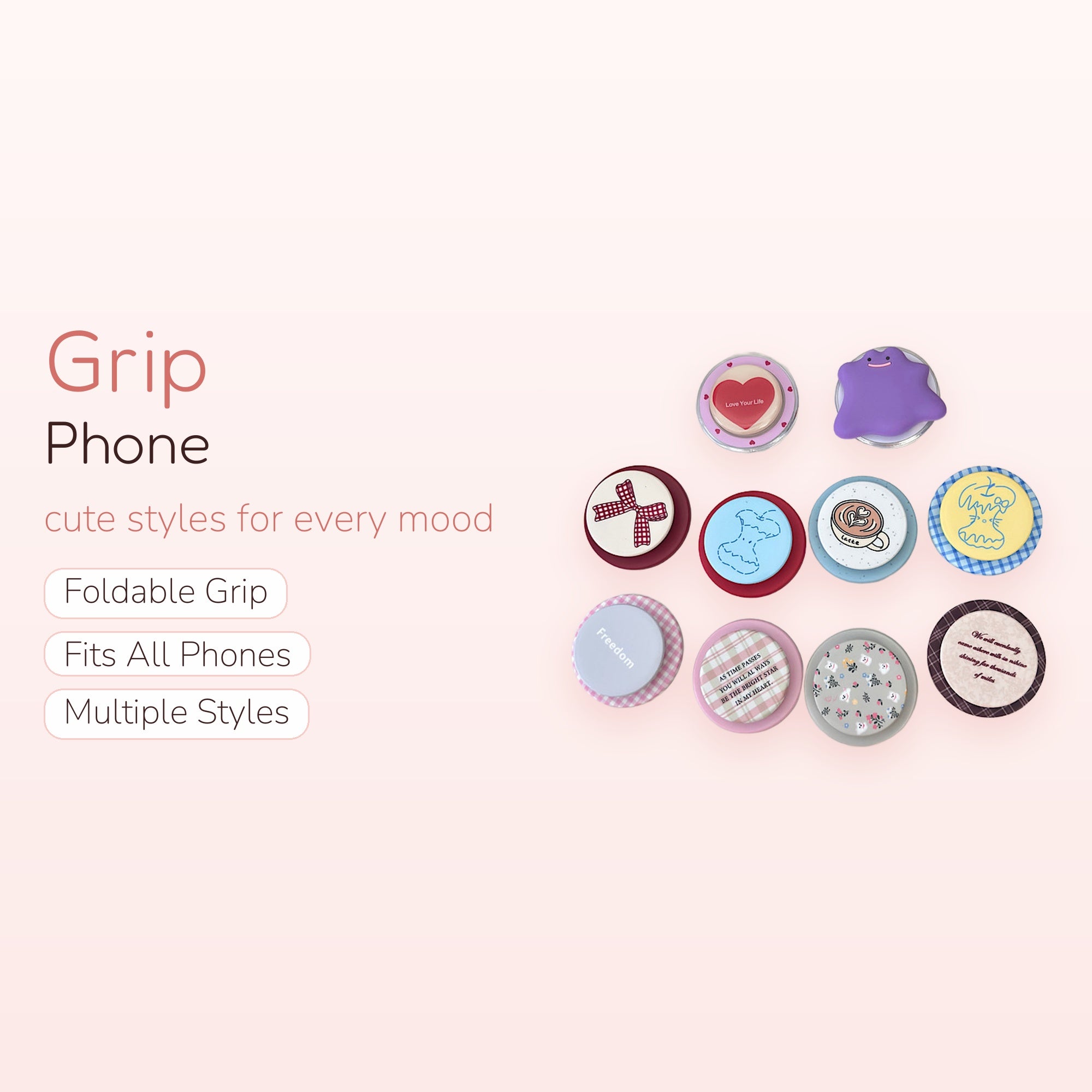 Assorted Kawaii Patterned Phone Grips | Cute Pop Socket Stand Collection