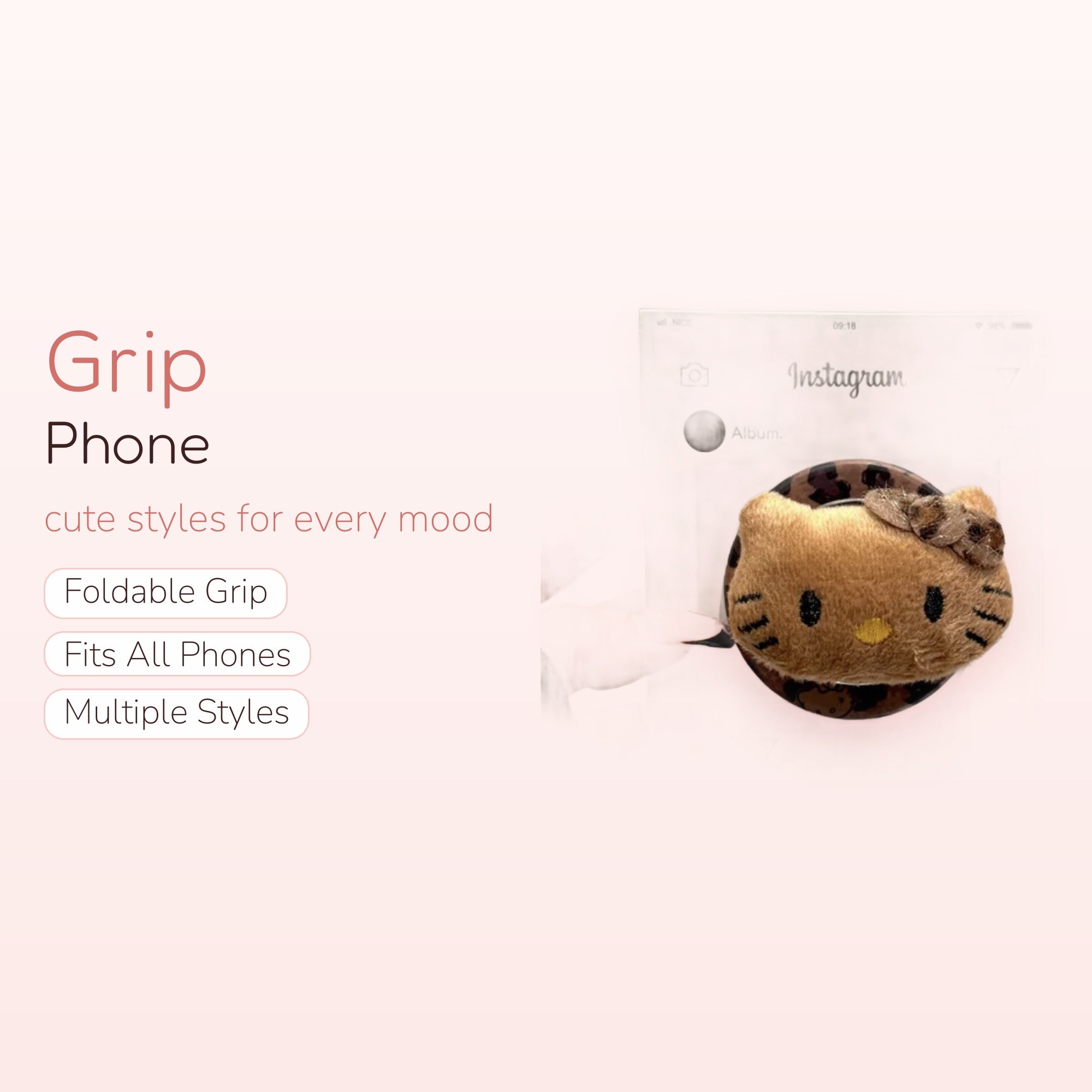 Cute Hello Kitty Leopard Print Phone Grip | Kawaii Pop Socket Stand