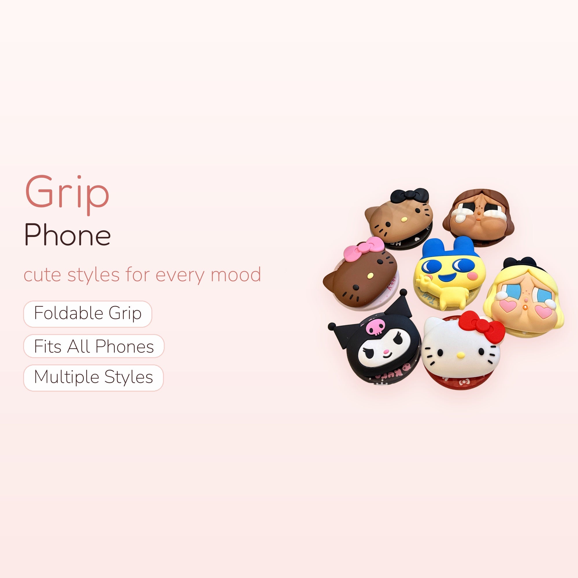 SIMPLYBUBBI — Cute Cartoon Face Phone Grip | Character Pop Socket Stand