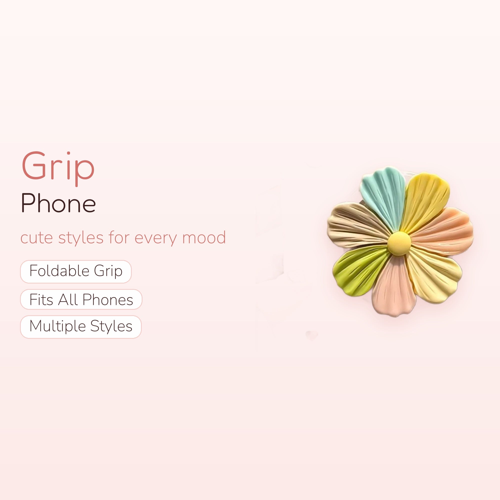 Pastel Rainbow Flower Phone Grip | Cute Floral Pop Socket Stand