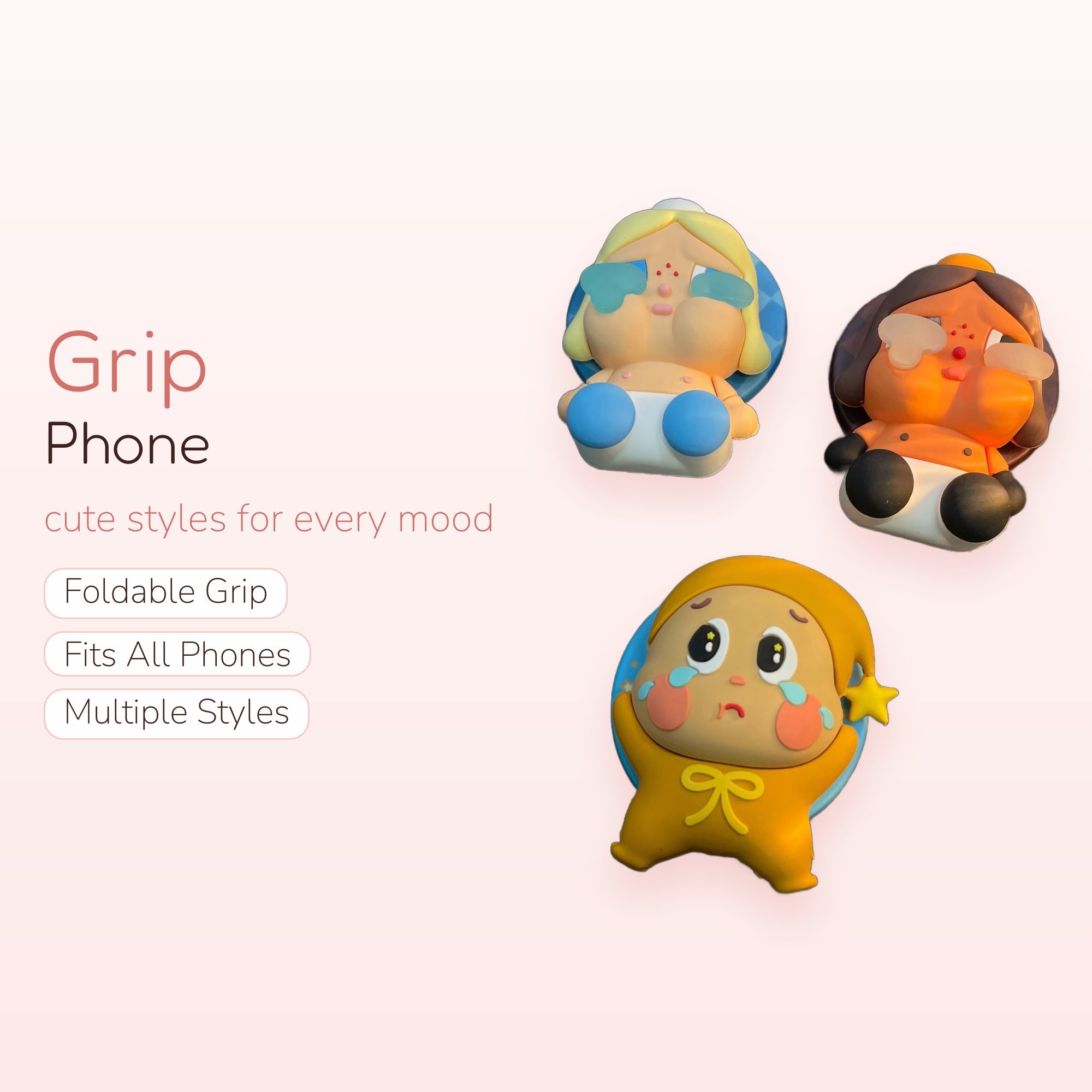 Crying Baby Silicone Phone Grip Set | Kawaii Sad Face Pop Socket Stand