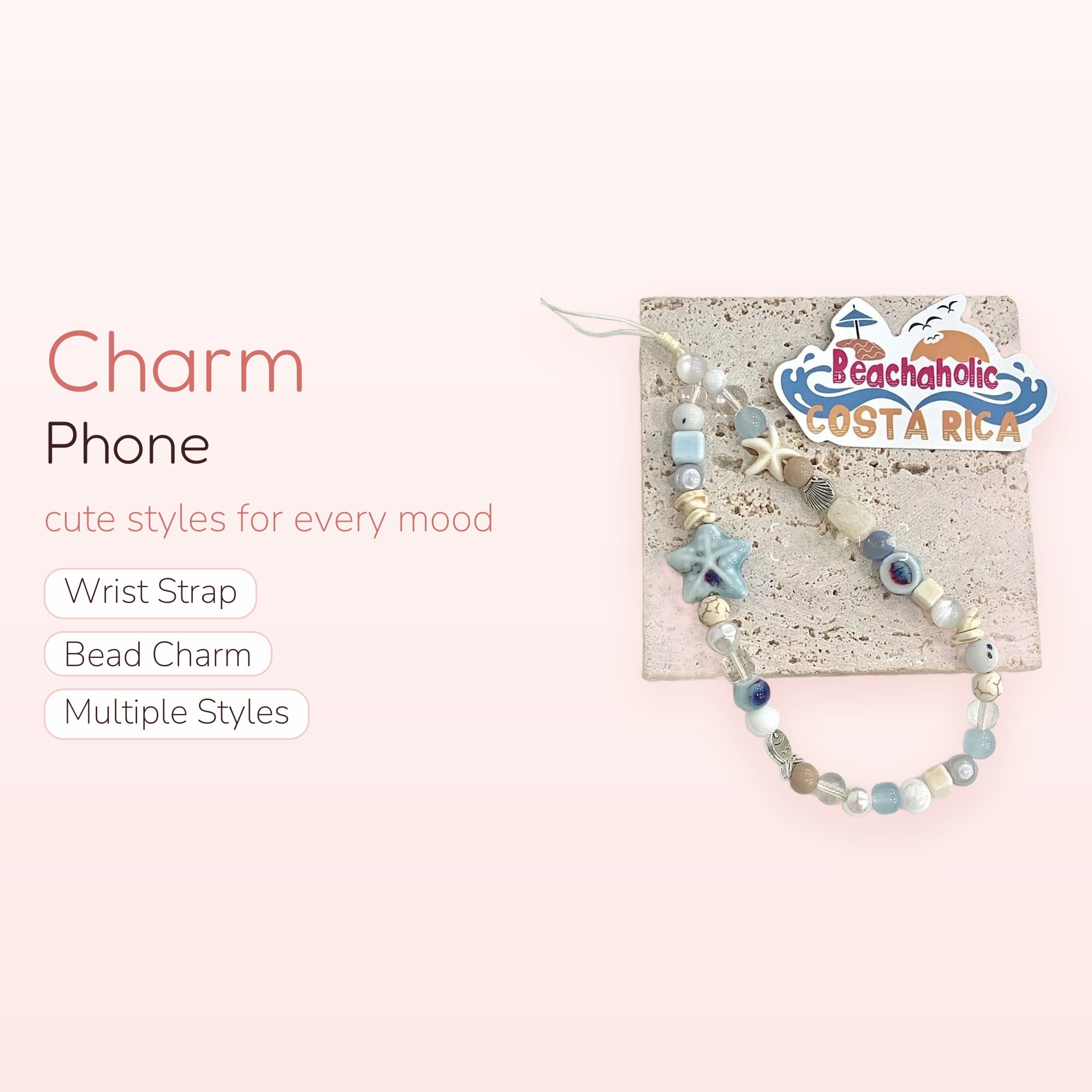Aesthetic Beachy Starfish Phone Charm | Pastel Beaded Wrist Lanyard