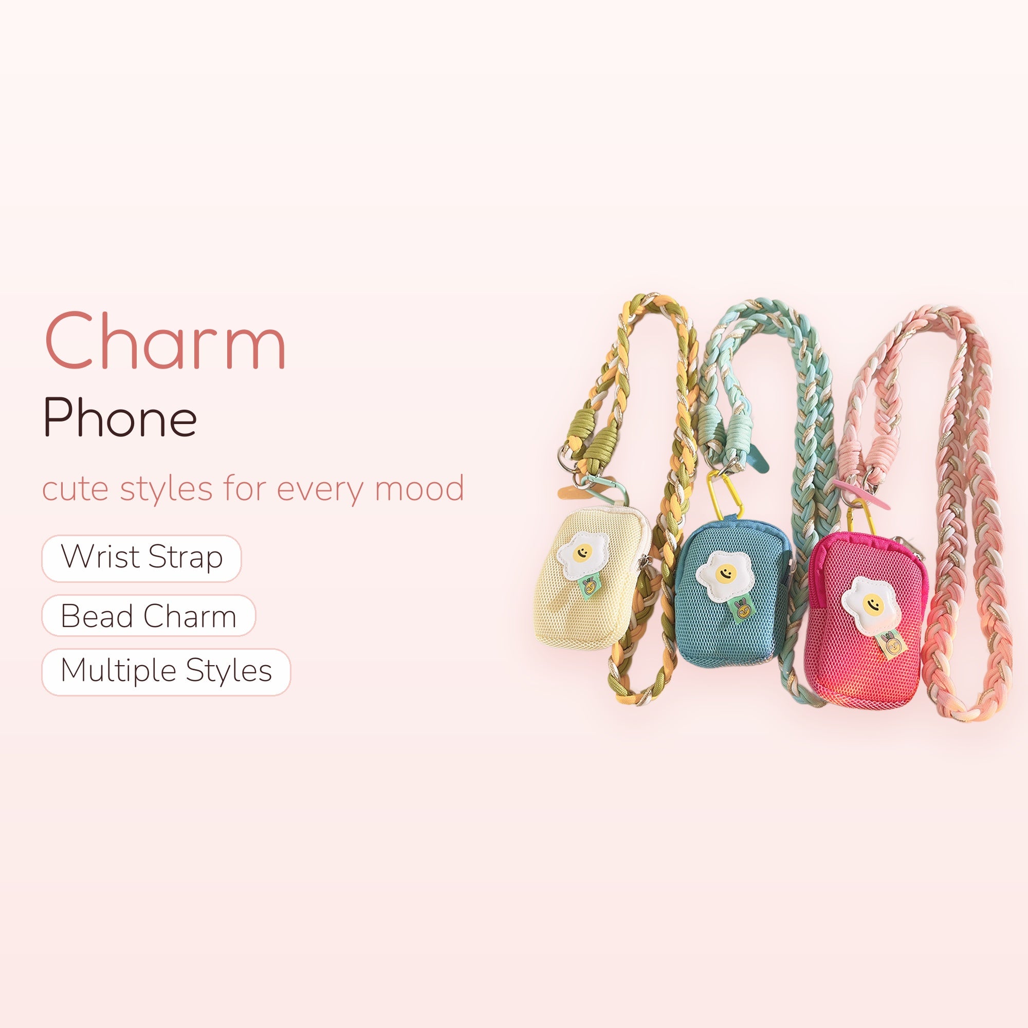 Braided Mesh Pouch Phone Charm Lanyard | Cute Fried Egg Mini Bag Strap