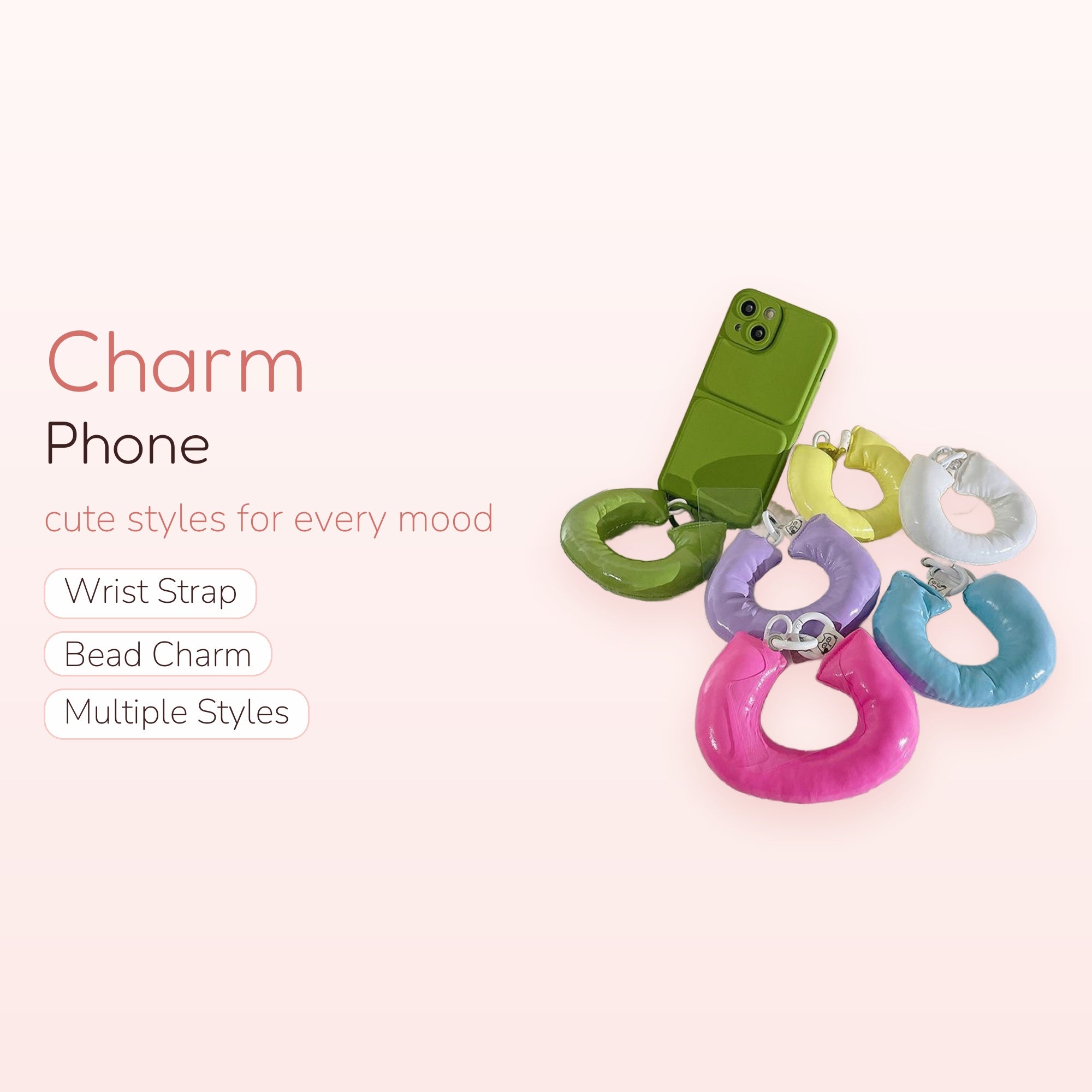 Puffy U-Shape Phone Charm | Soft Pastel Wrist Lanyard