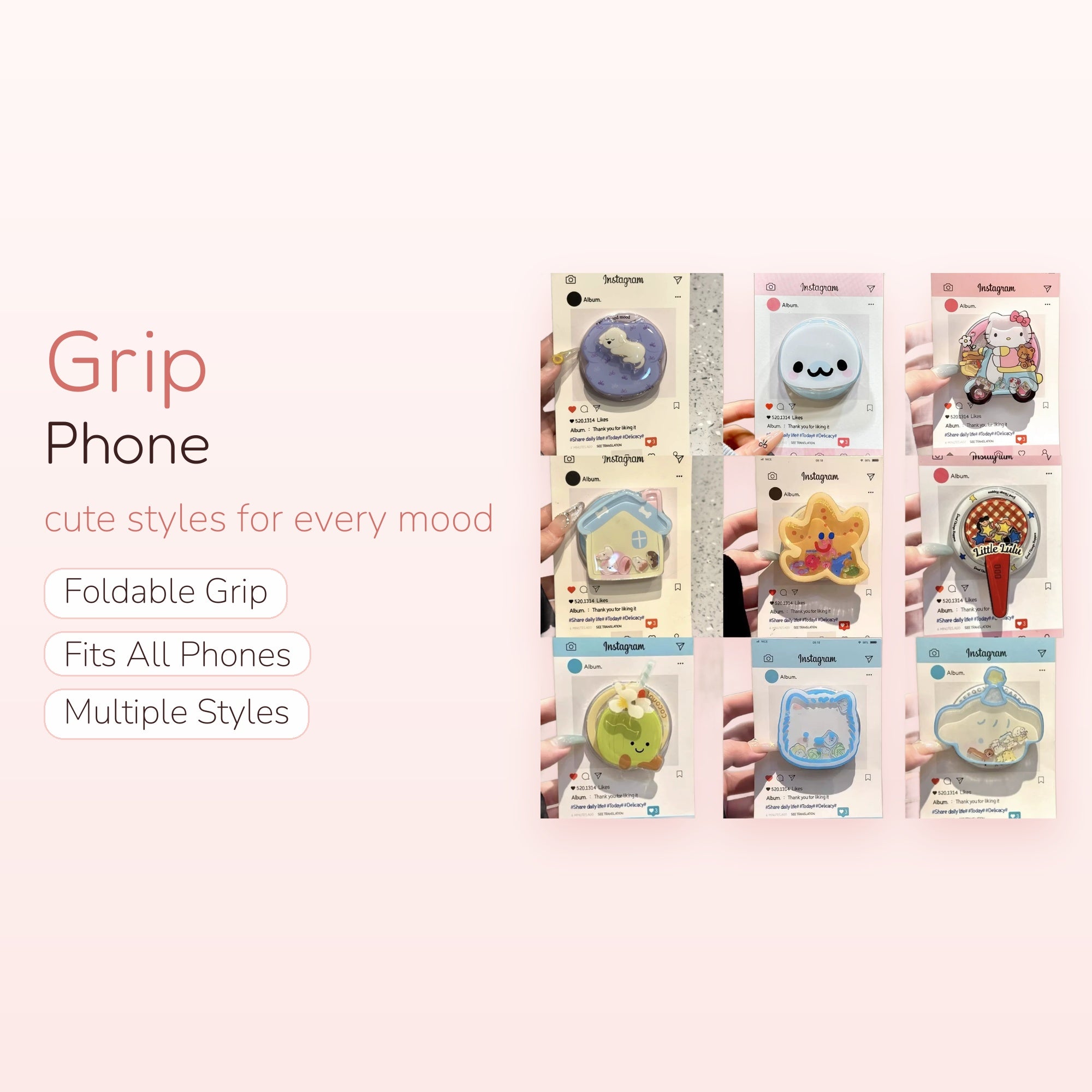 SIMPLYBUBBI — Assorted Kawaii Shaker Phone Grips | Cute Phone Stand Holder