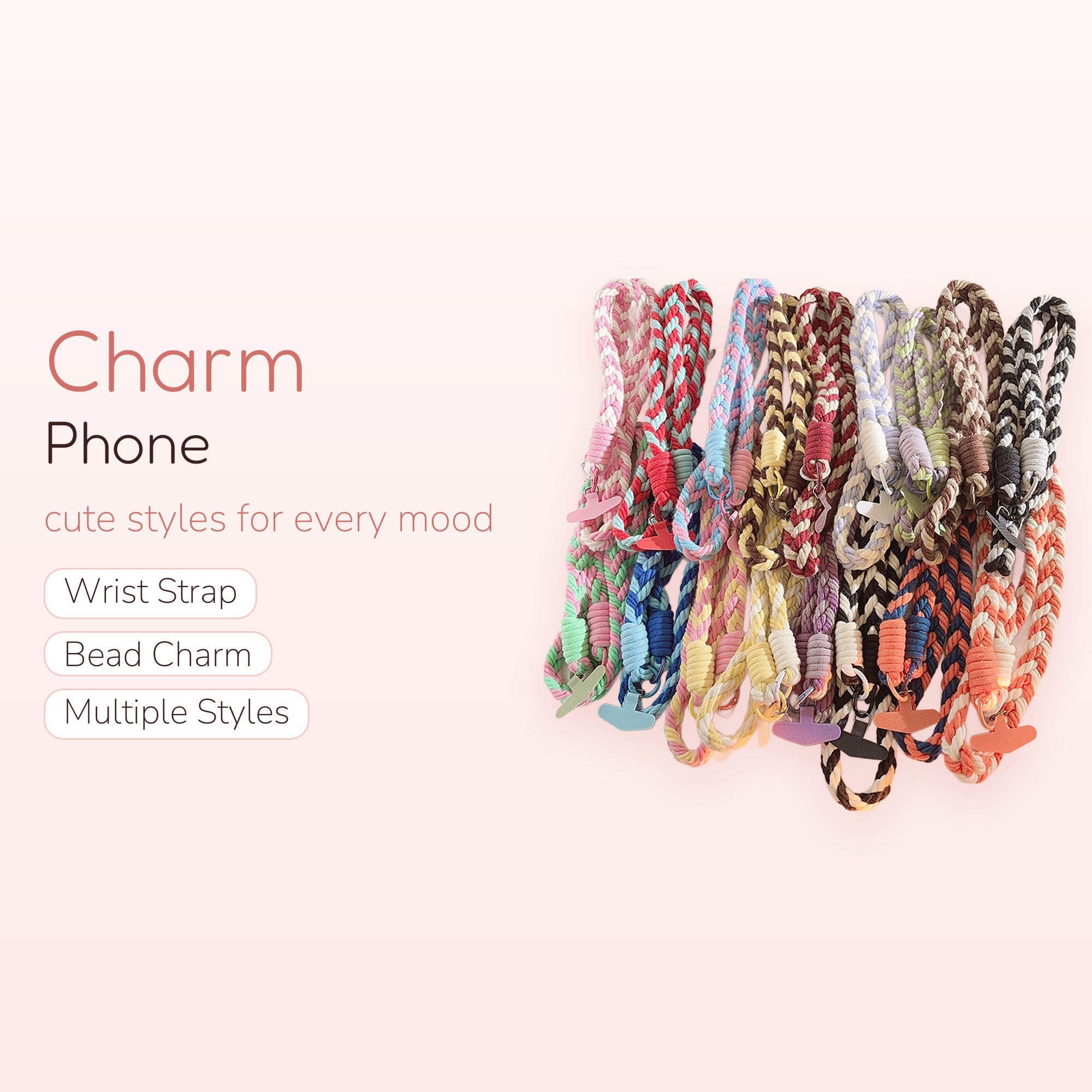 Braided Rope Phone Charm Lanyard | Colorful Woven Crossbody Strap with Phone Tab