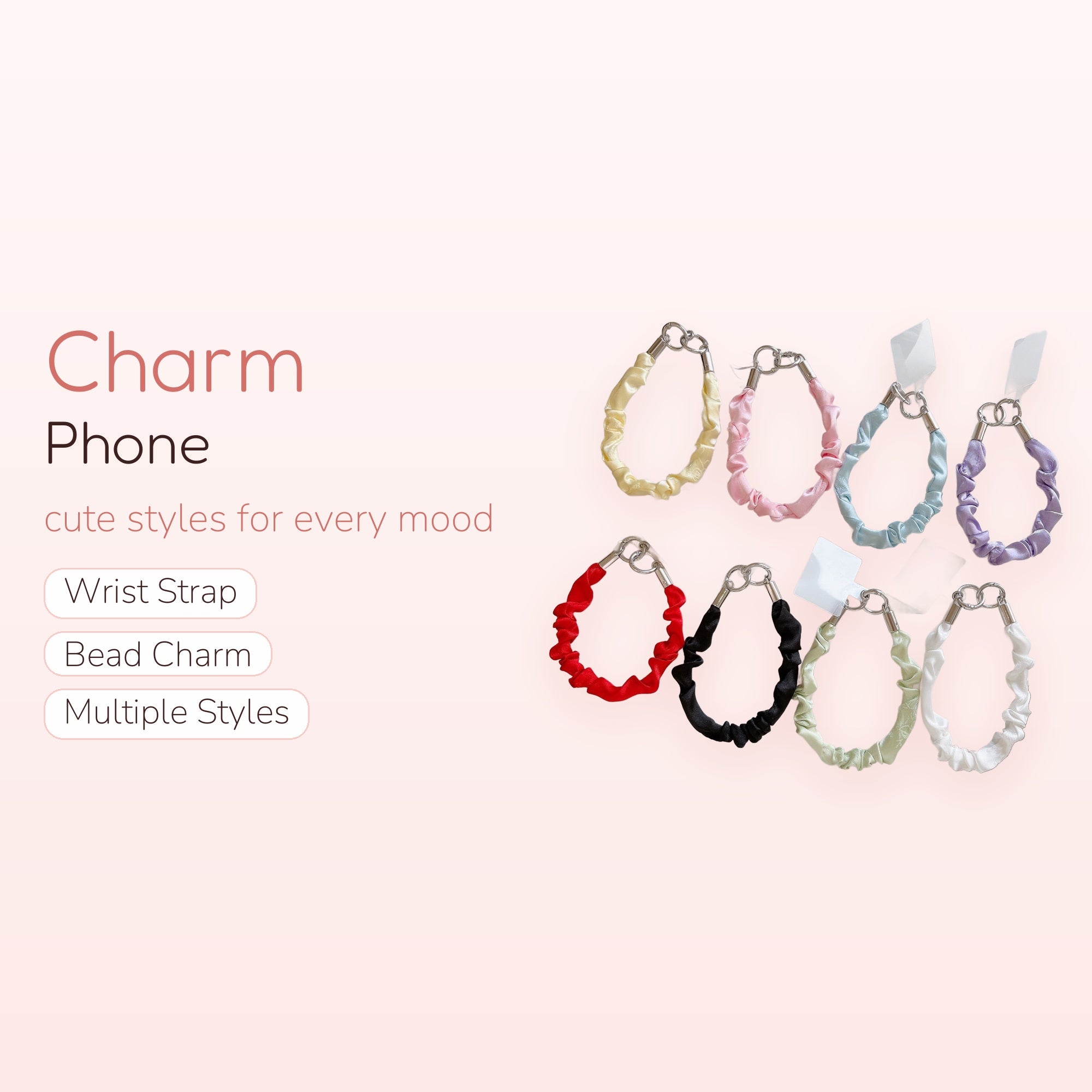Cute Scrunchie Phone Charm Wrist Strap | Pastel & Vibrant Fabric Lanyard