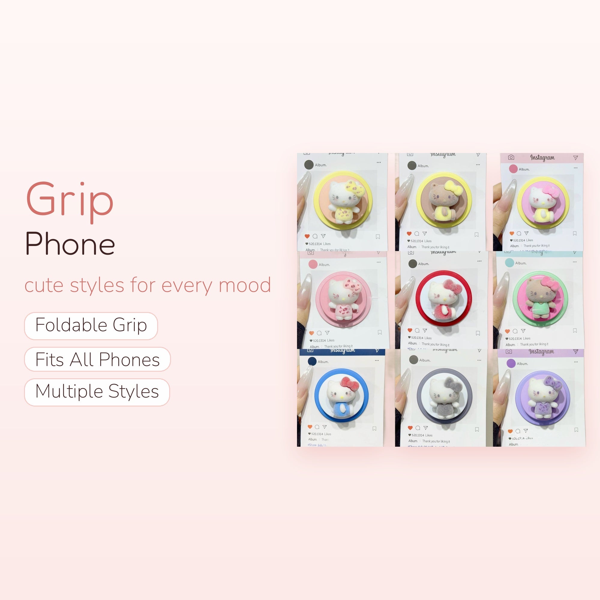 Fluffy Hello Kitty Phone Grip | Pastel Kawaii Pop Socket Stand