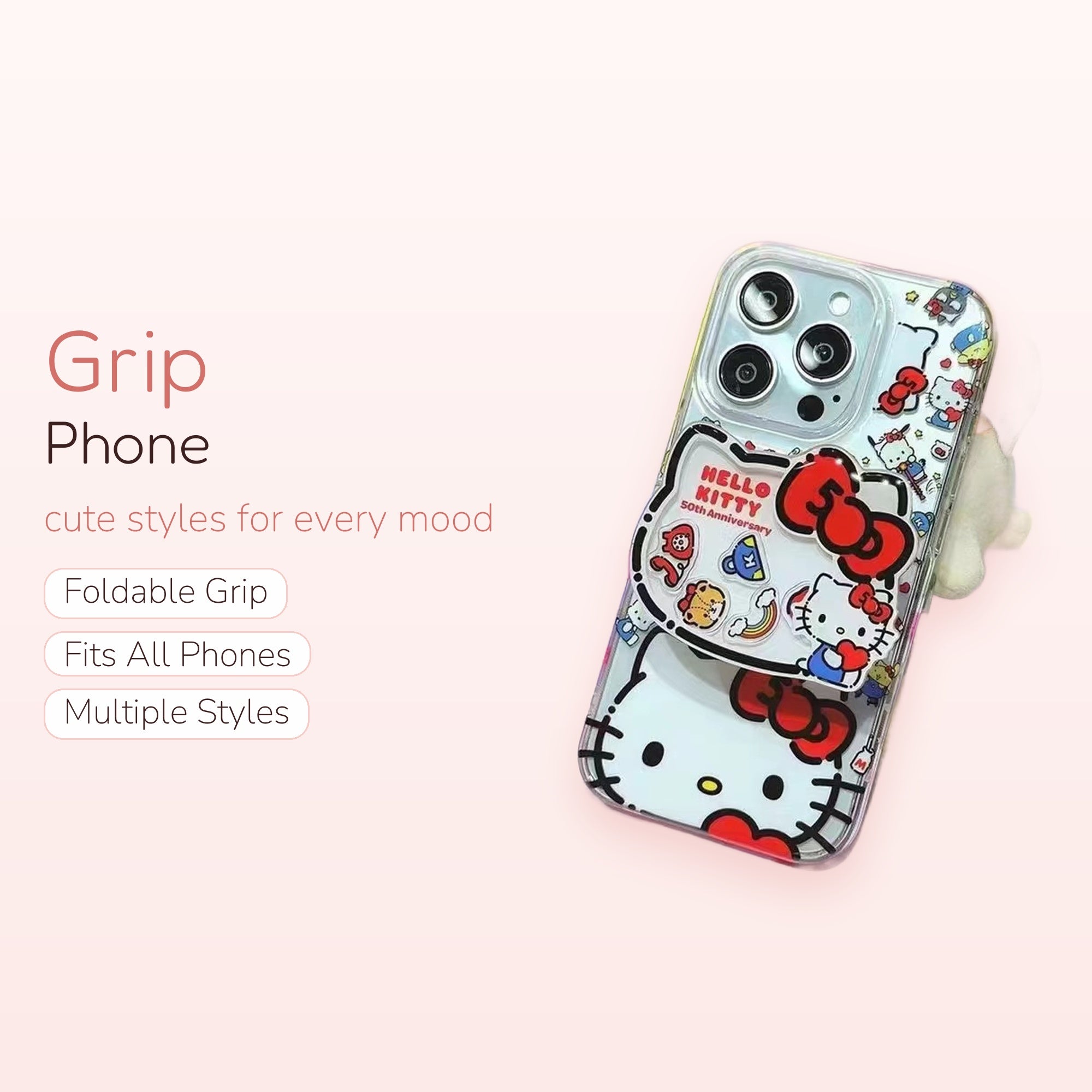 Hello Kitty 50th Anniversary Clear Phone Grip | Kawaii Pop Socket Stand