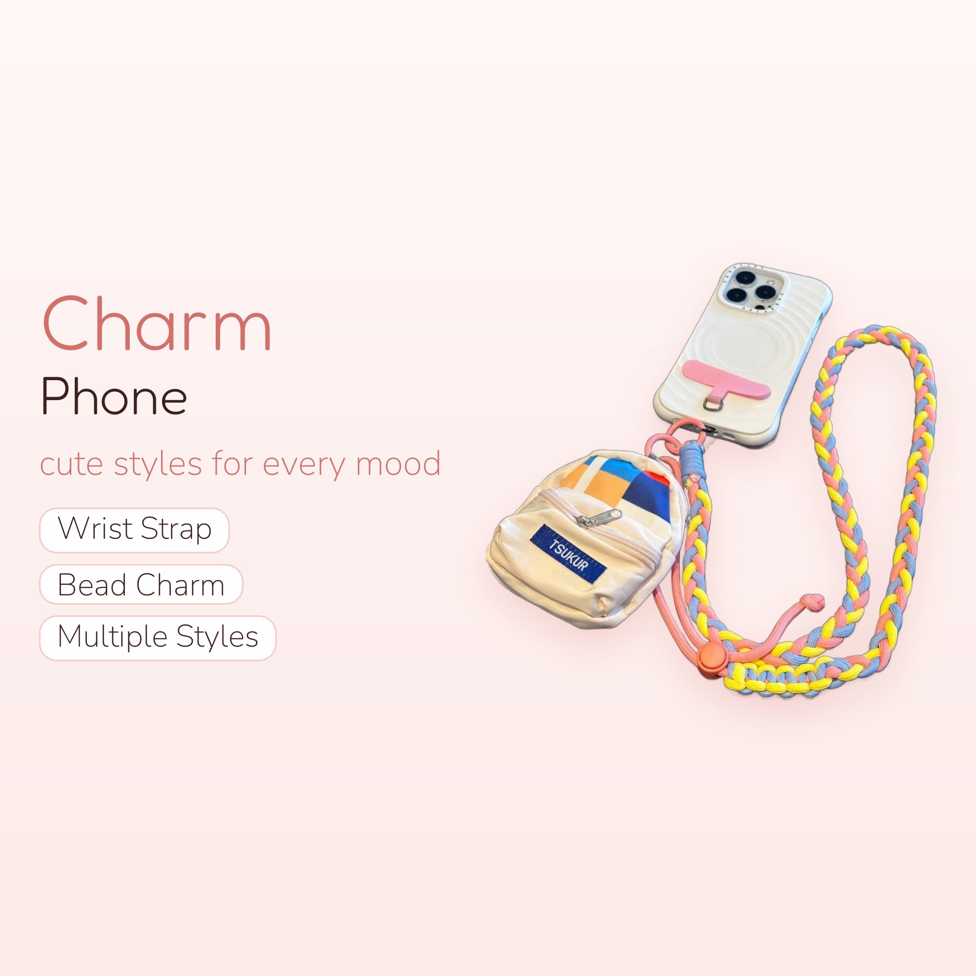 Garden Party — Cute Flower & Heart Phone Charm Beaded Wrist Strap