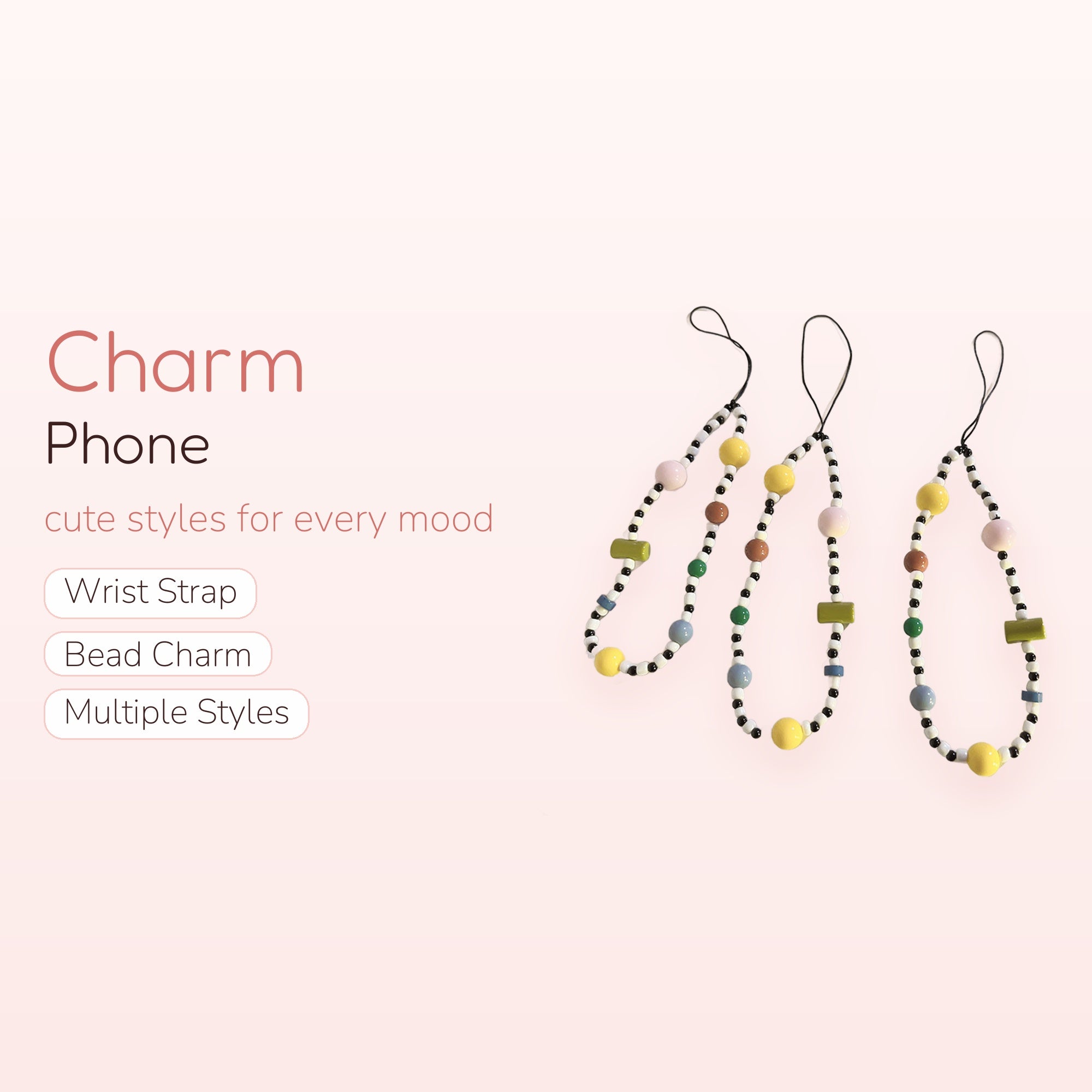 Aesthetic Beaded Phone Charm Strap | Colorful Geometric & Round Bead Wrist Lanyard